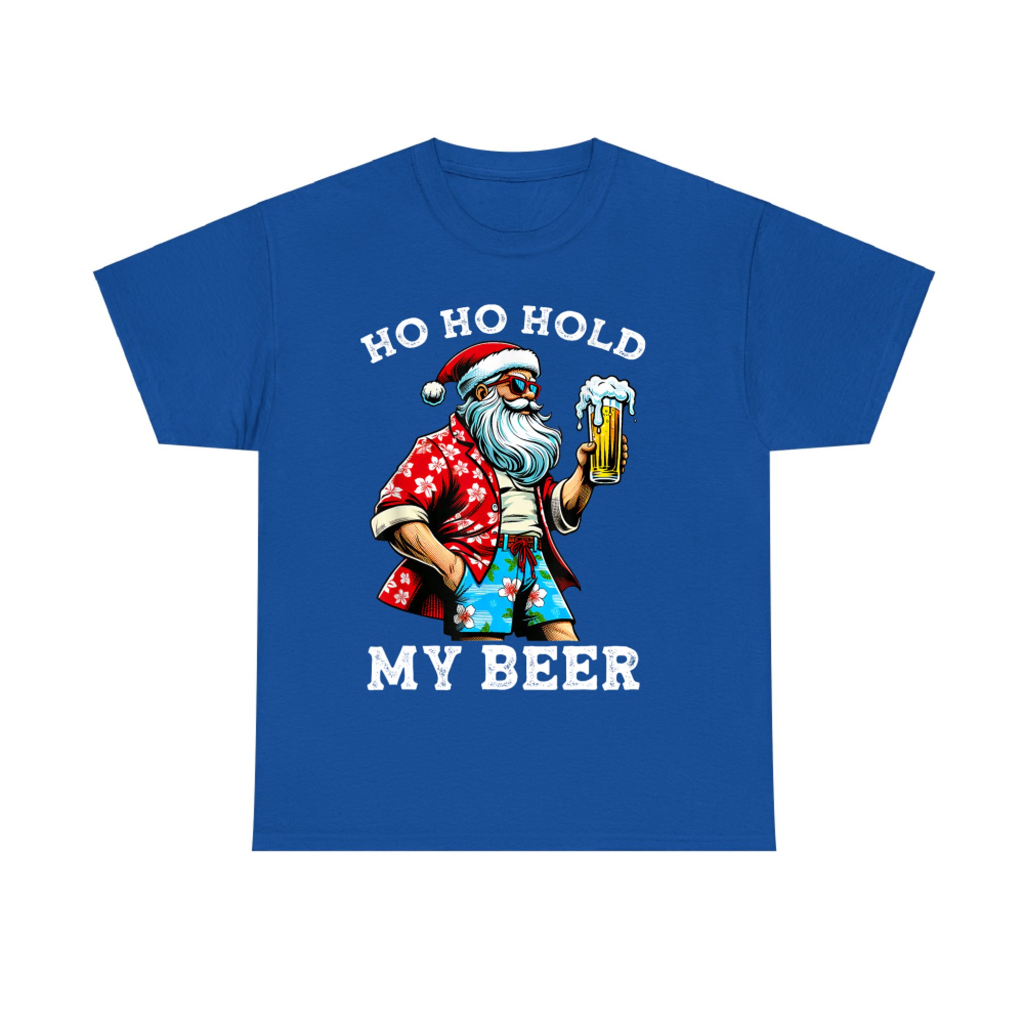 Ho Ho Hold My Beer Funny Santa With Sunglasses And Beer Christmas in July T-Shirt