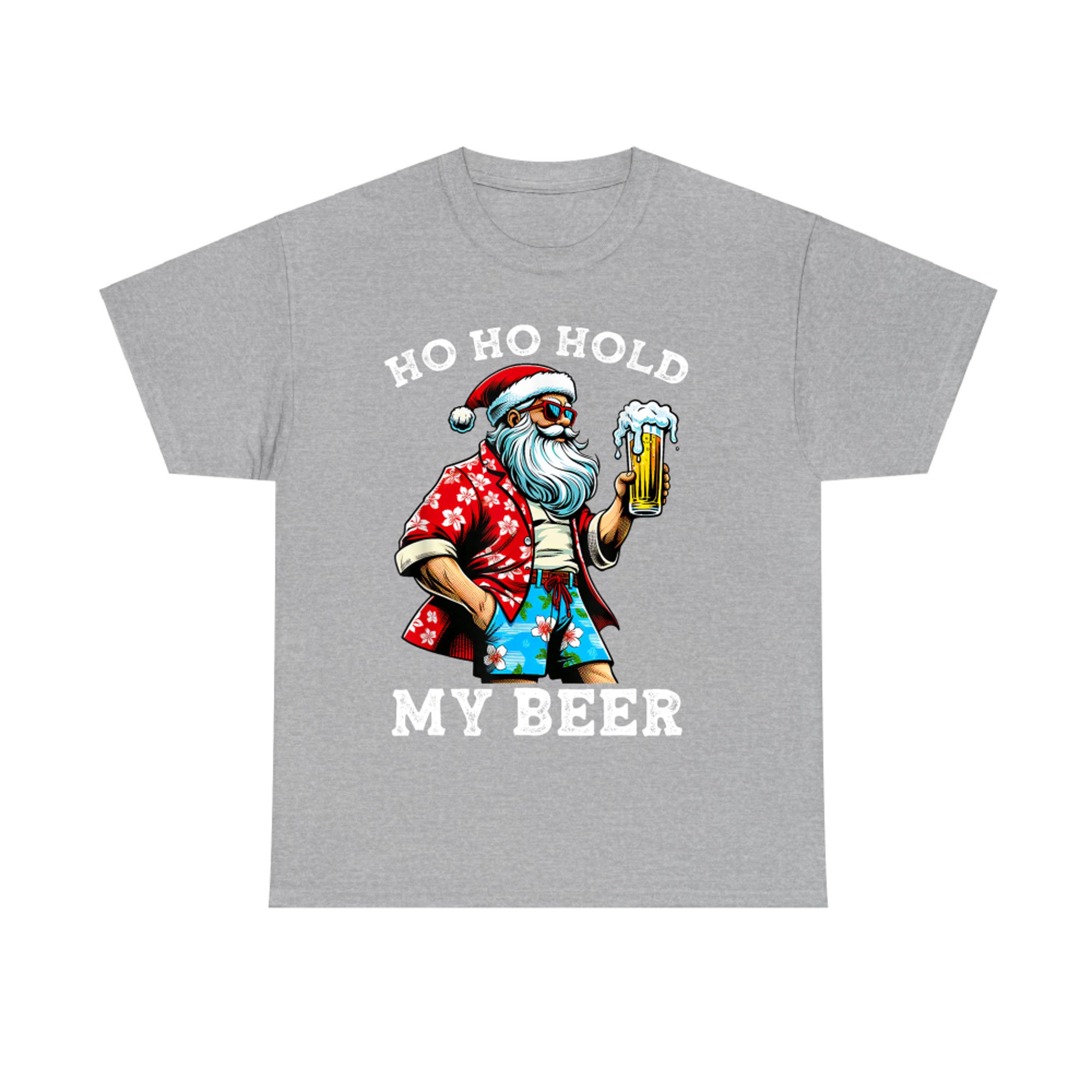 Ho Ho Hold My Beer Funny Santa With Sunglasses And Beer Christmas in July T-Shirt
