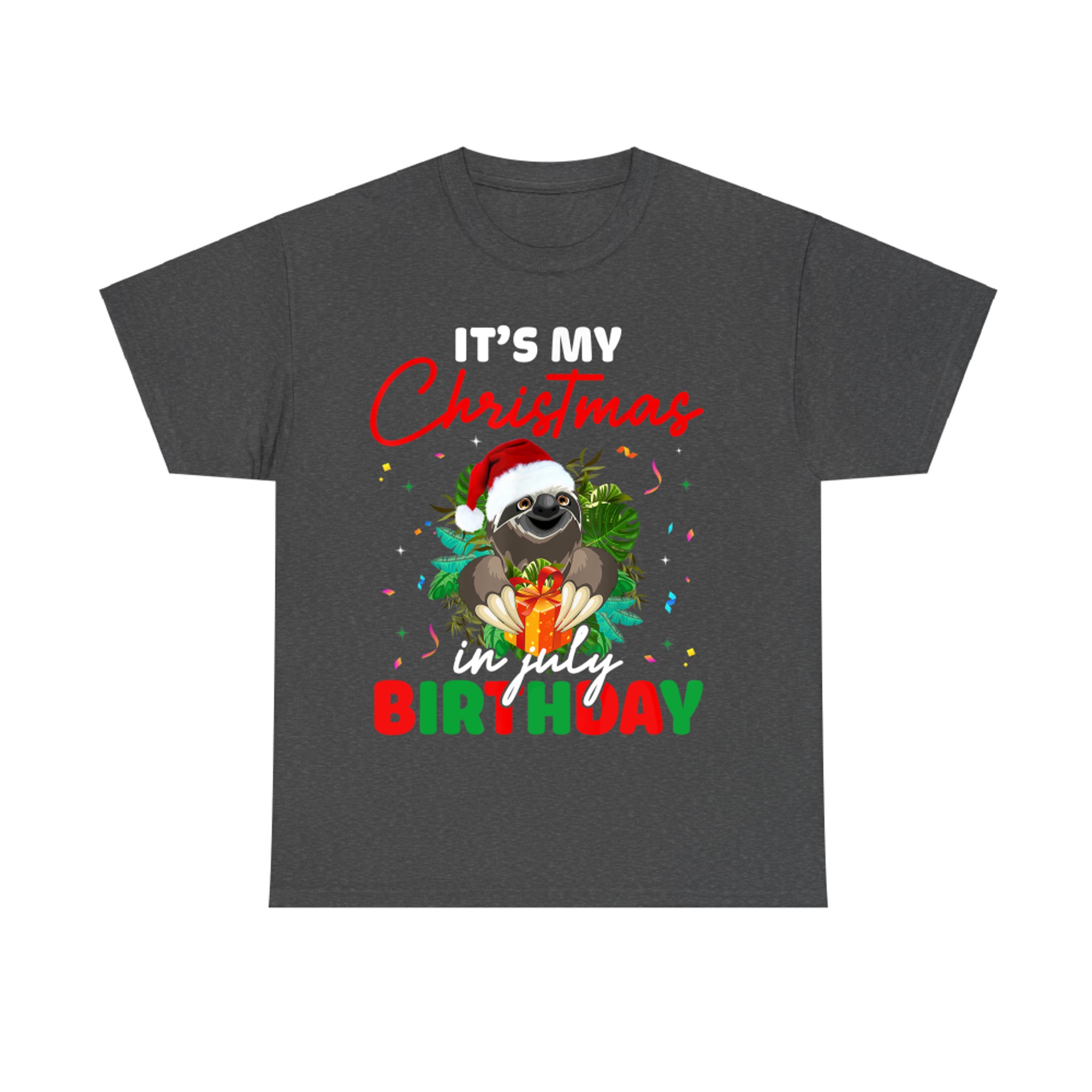It's My Christmas In July Birthday Cute Sloth Santa Hat T-Shirt