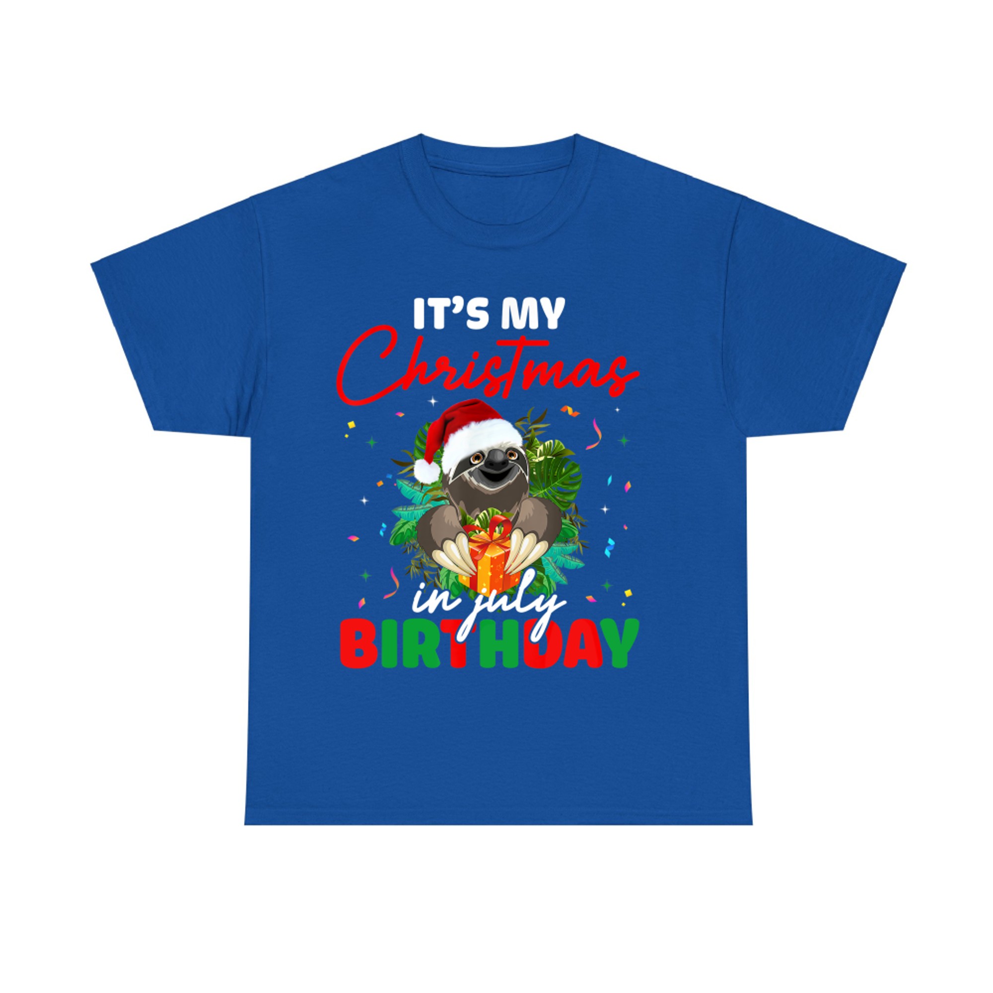It's My Christmas In July Birthday Cute Sloth Santa Hat T-Shirt