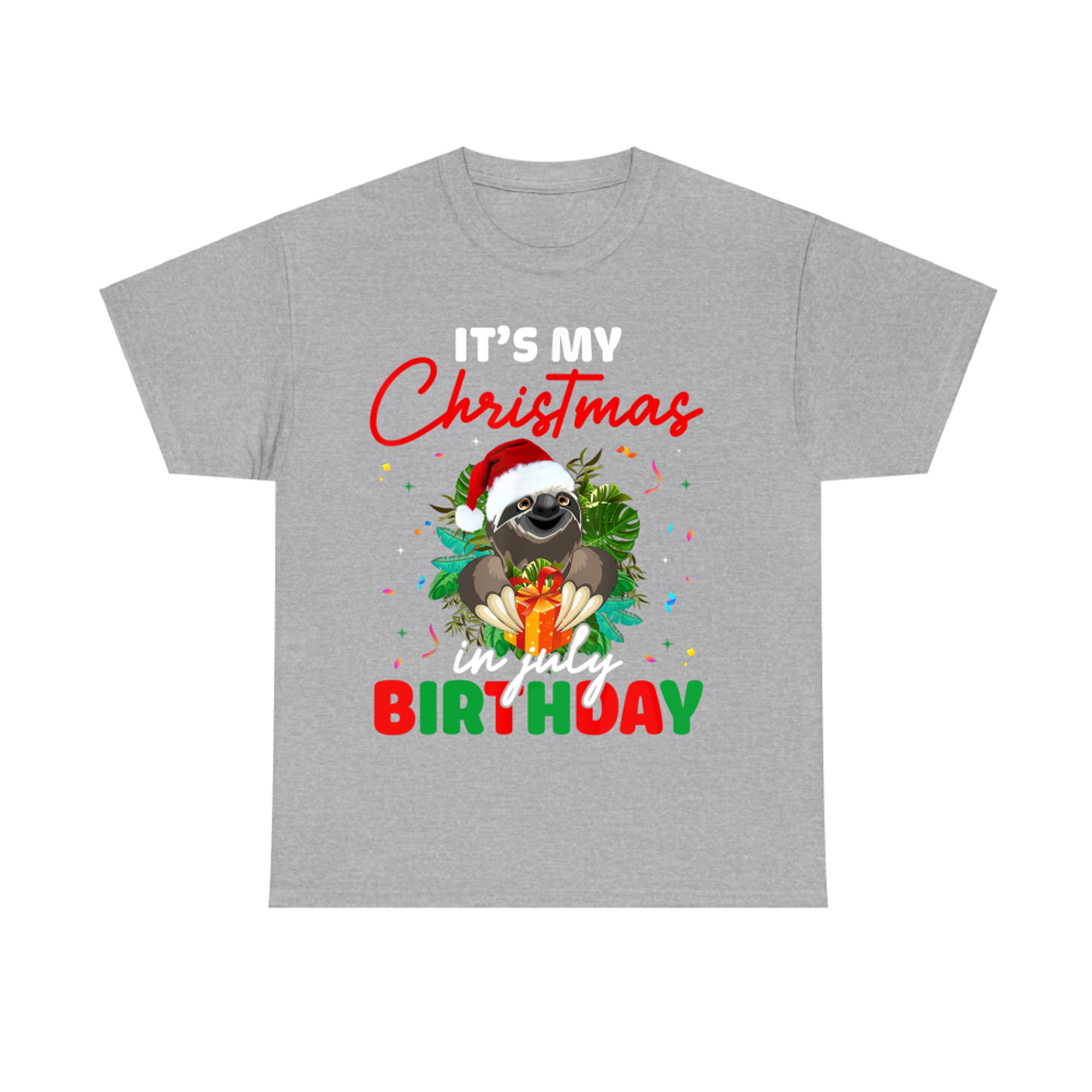 It's My Christmas In July Birthday Cute Sloth Santa Hat T-Shirt