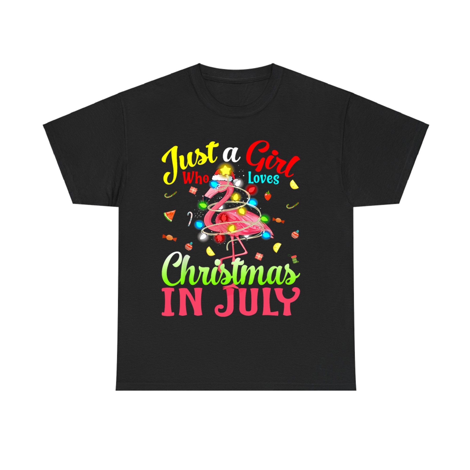 Just A Girl Who Loves Christmas In July Flamingo Girl T-Shirt