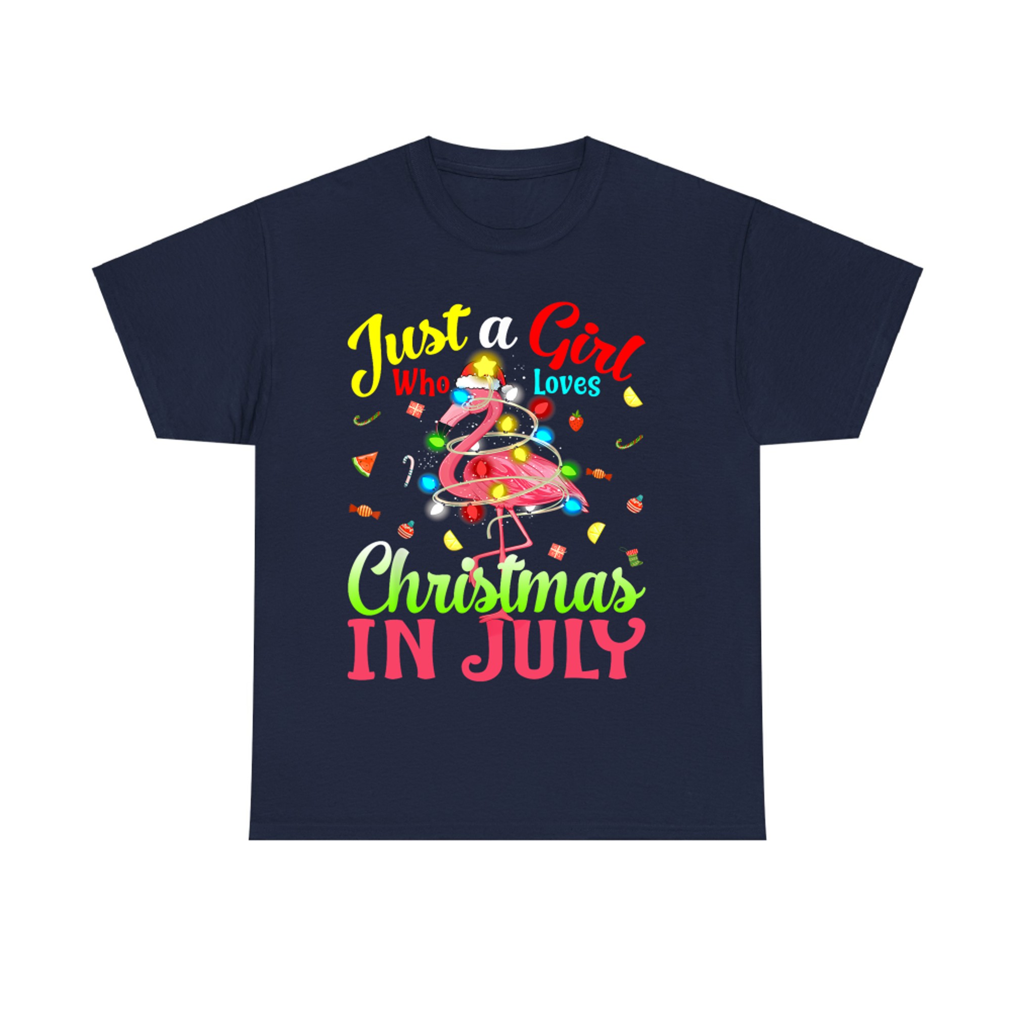 Just A Girl Who Loves Christmas In July Flamingo Girl T-Shirt
