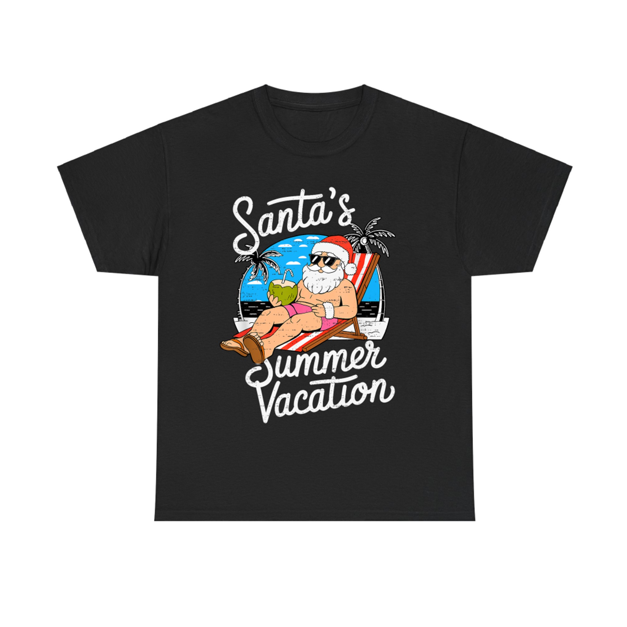 Santa's Summer Vacation Funny Christmas In July Summer Xmas Coconut Drink T-Shirt