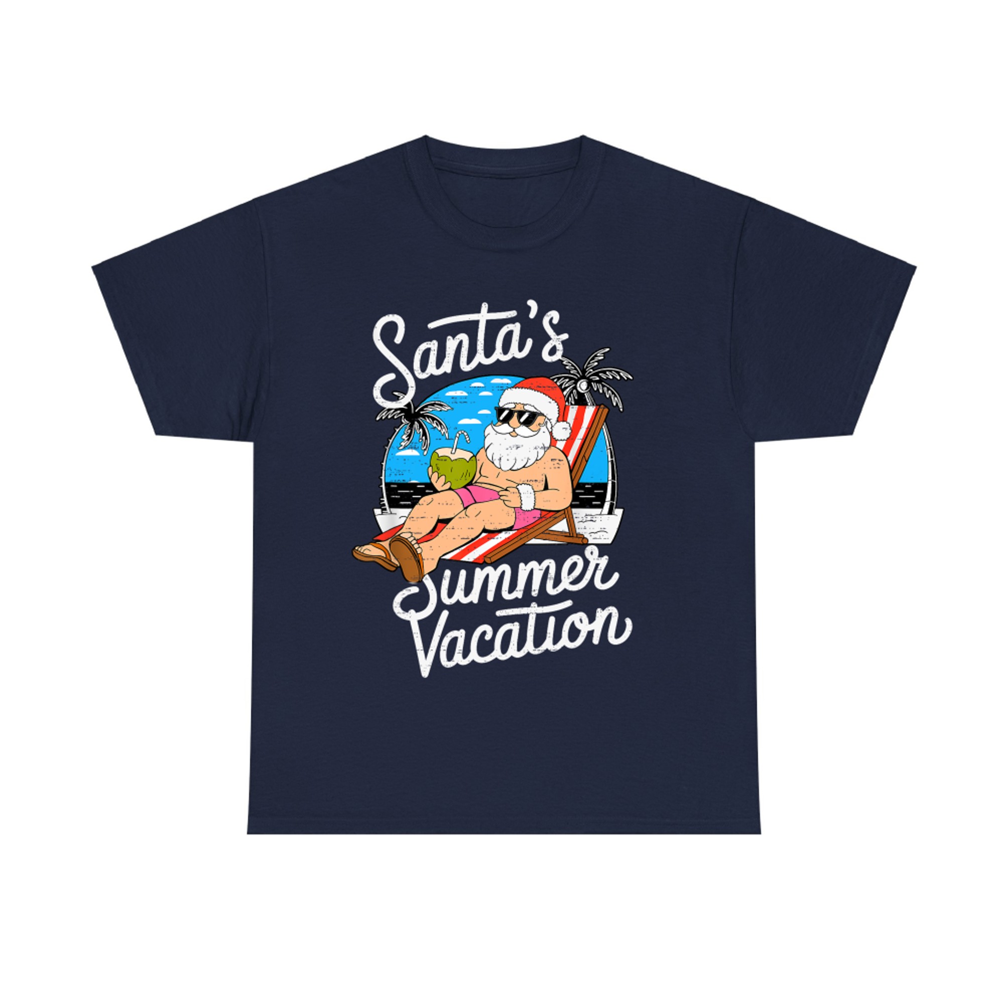 Santa's Summer Vacation Funny Christmas In July Summer Xmas Coconut Drink T-Shirt