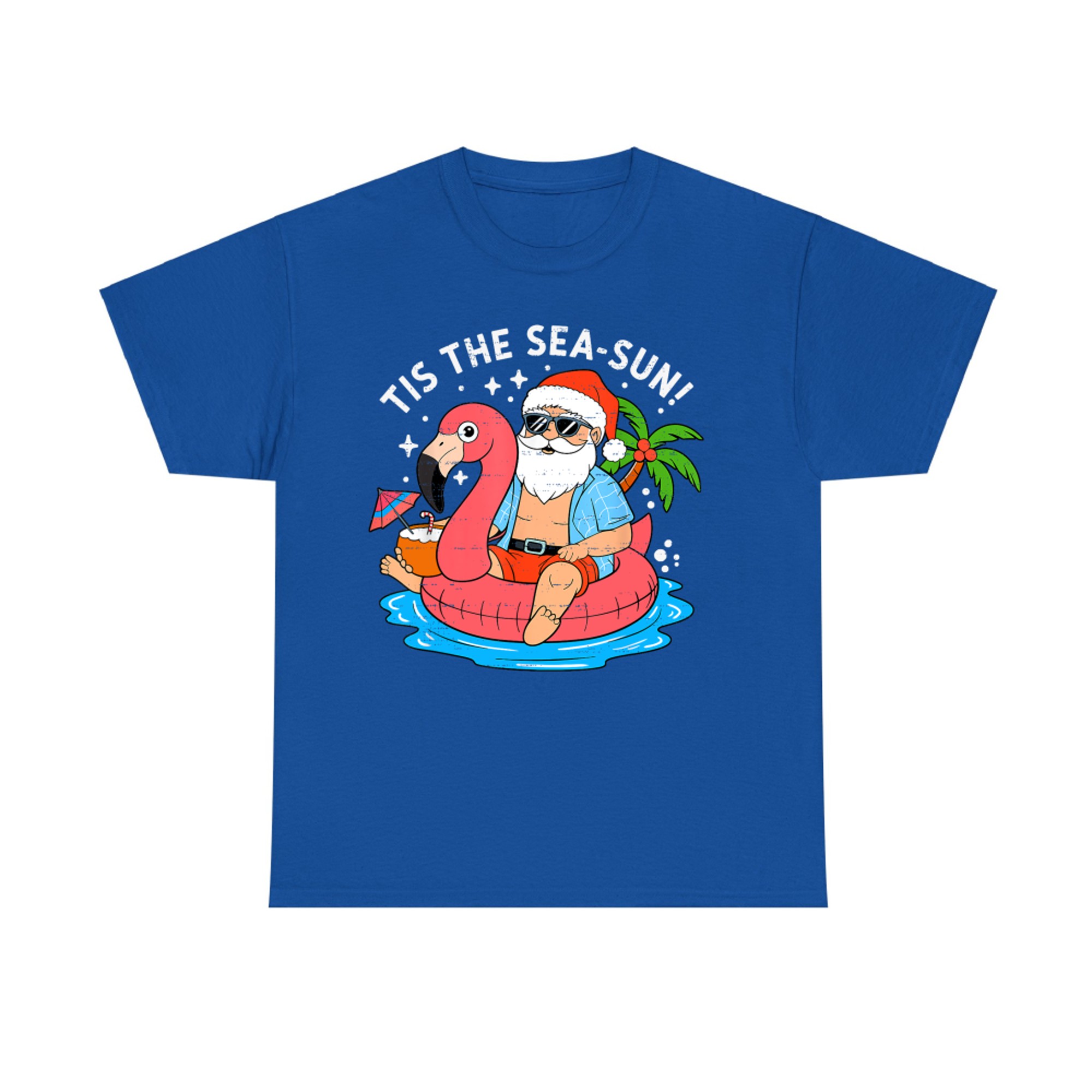 Tis the Sea-Sun Santa Summer Christmas Flamingo Float Funny Christmas In July T-Shirt