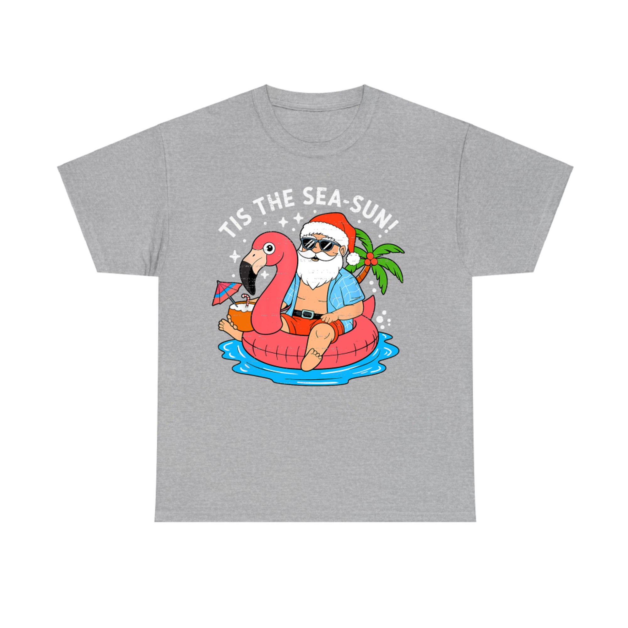 Tis the Sea-Sun Santa Summer Christmas Flamingo Float Funny Christmas In July T-Shirt