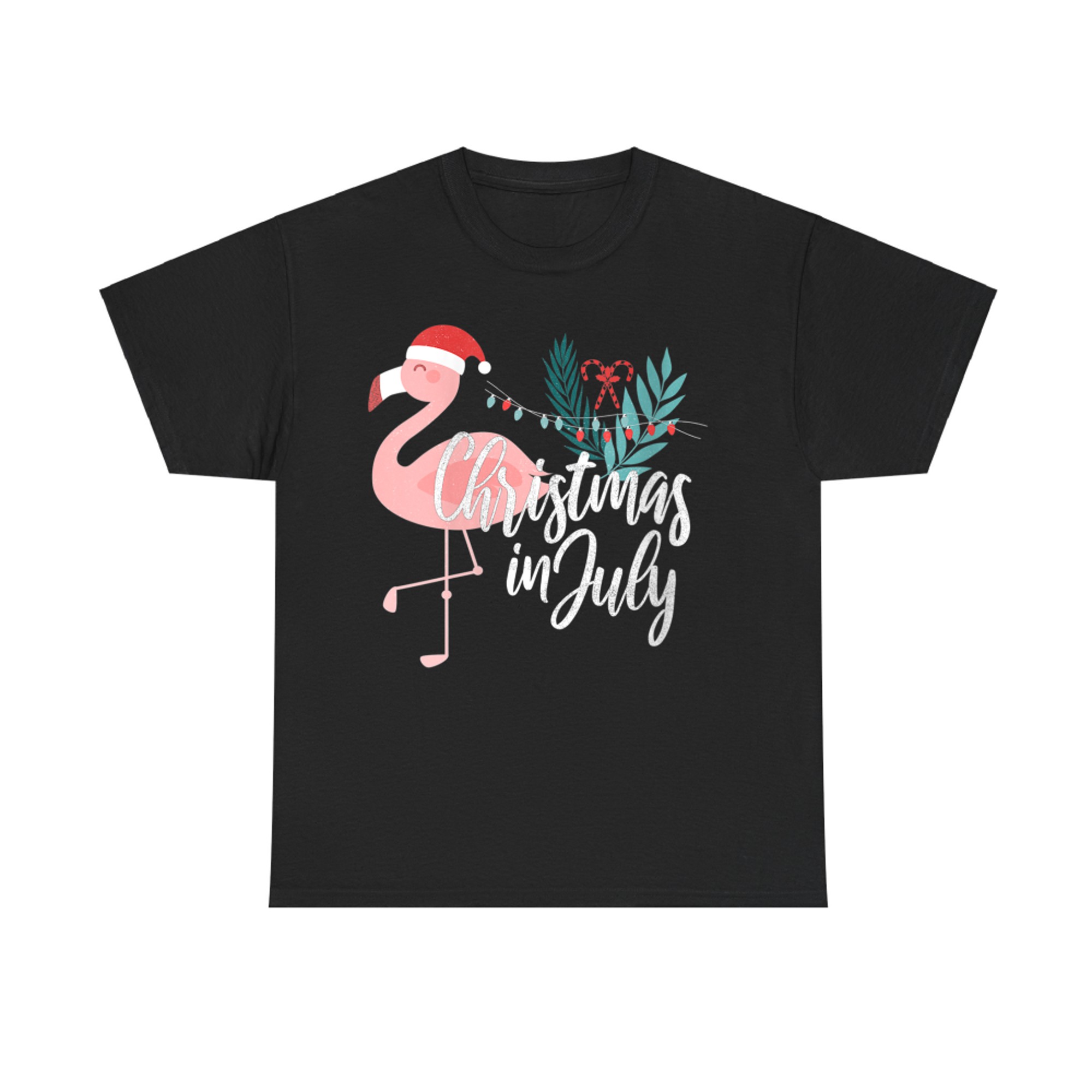 Christmas in July Flamingo in Santa Hat T-Shirt
