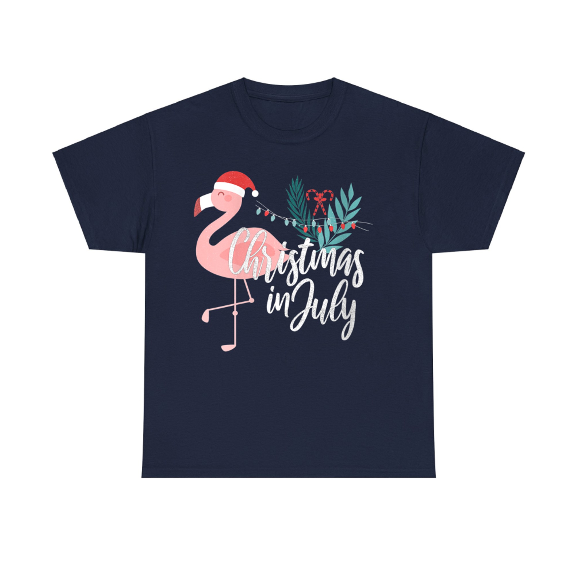 Christmas in July Flamingo in Santa Hat T-Shirt