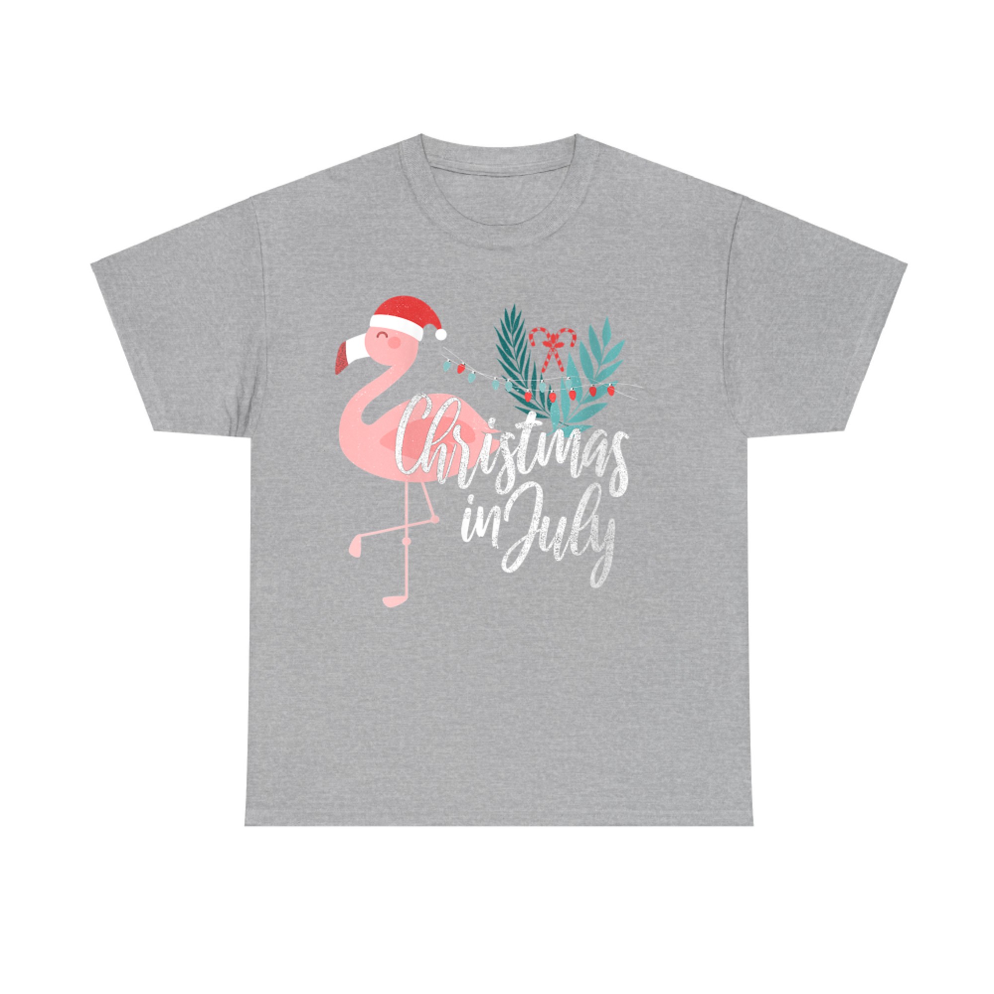 Christmas in July Flamingo in Santa Hat T-Shirt