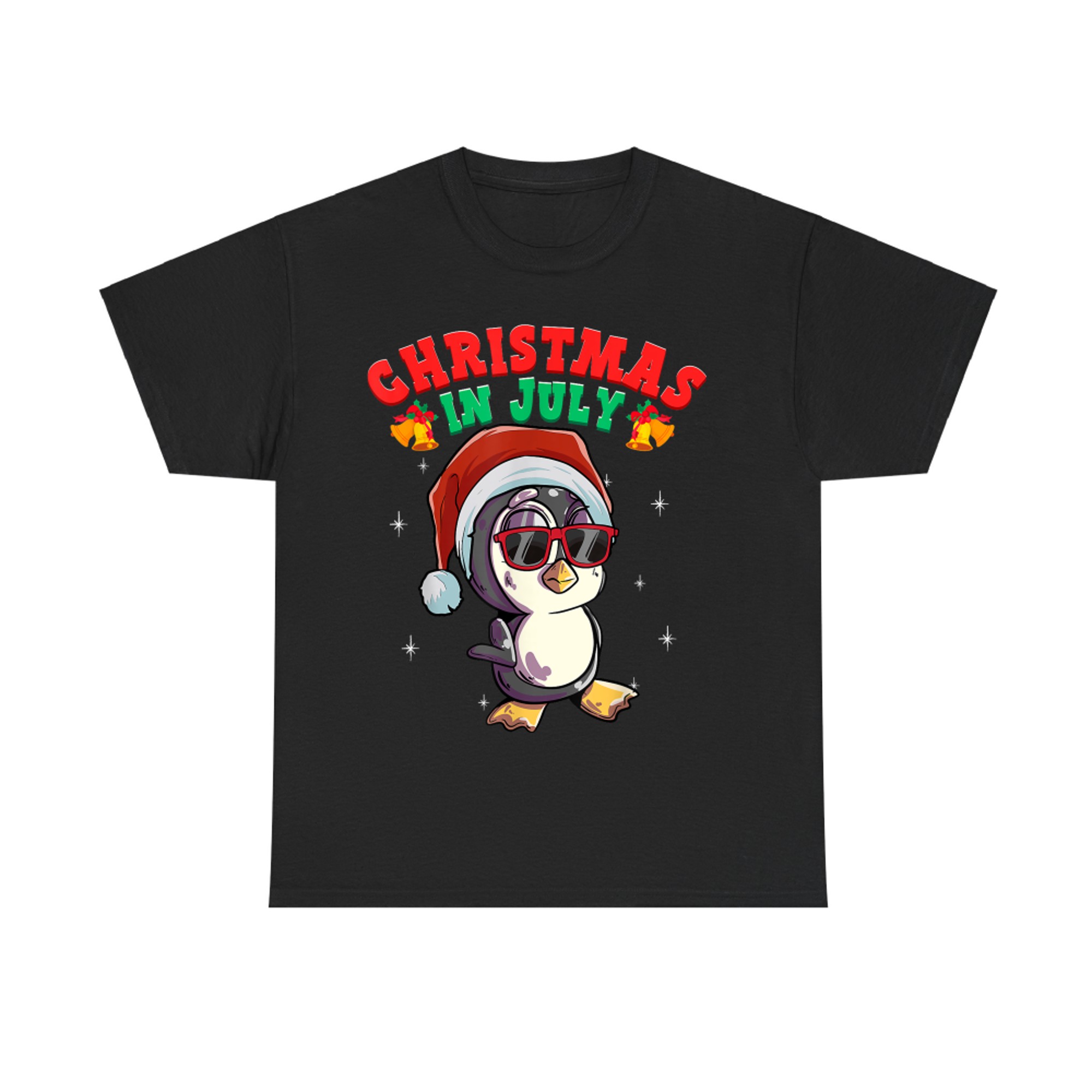 Christmas in July Penguin with Santa Hat and Shades Funny Summer Xmas T-Shirt