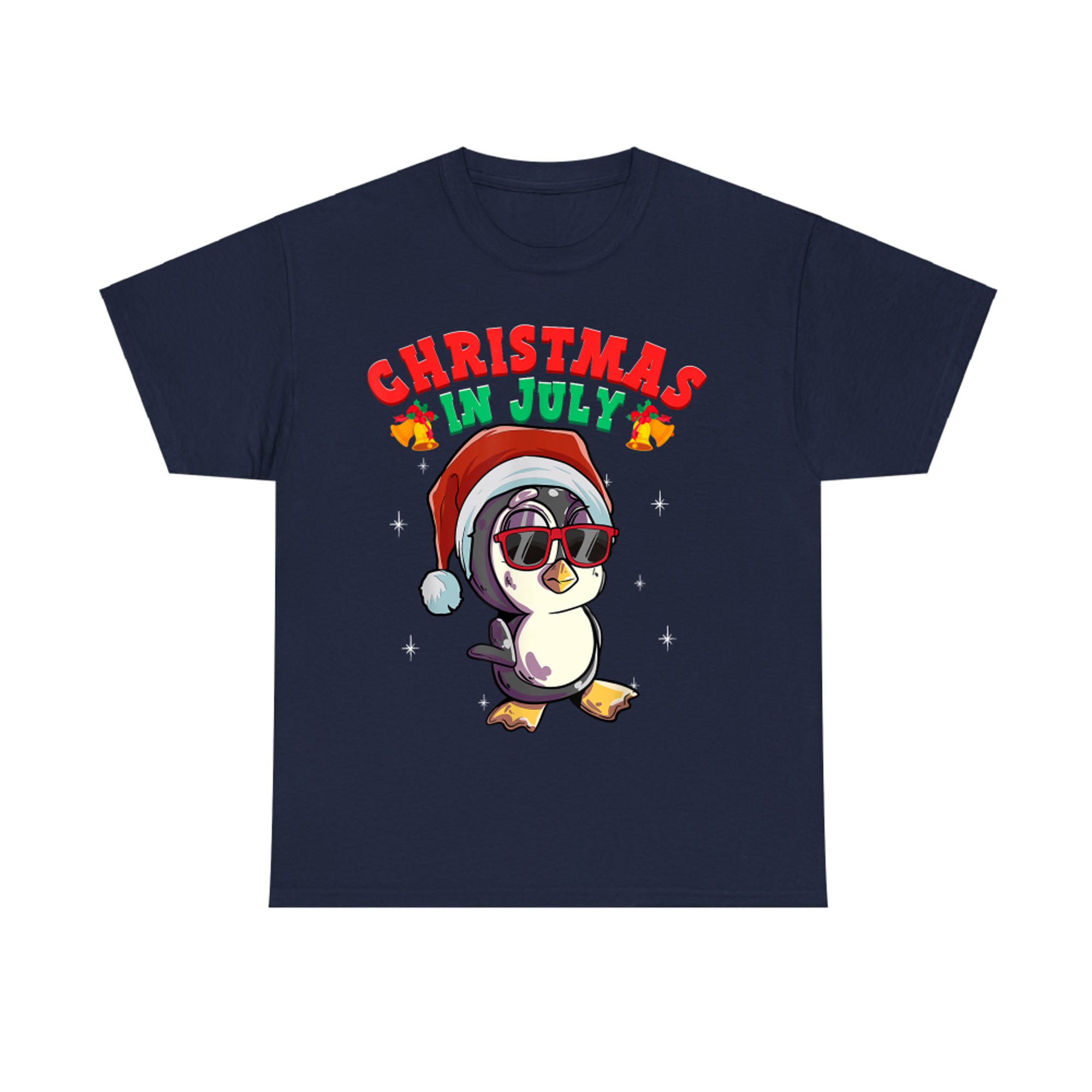 Christmas in July Penguin with Santa Hat and Shades Funny Summer Xmas T-Shirt