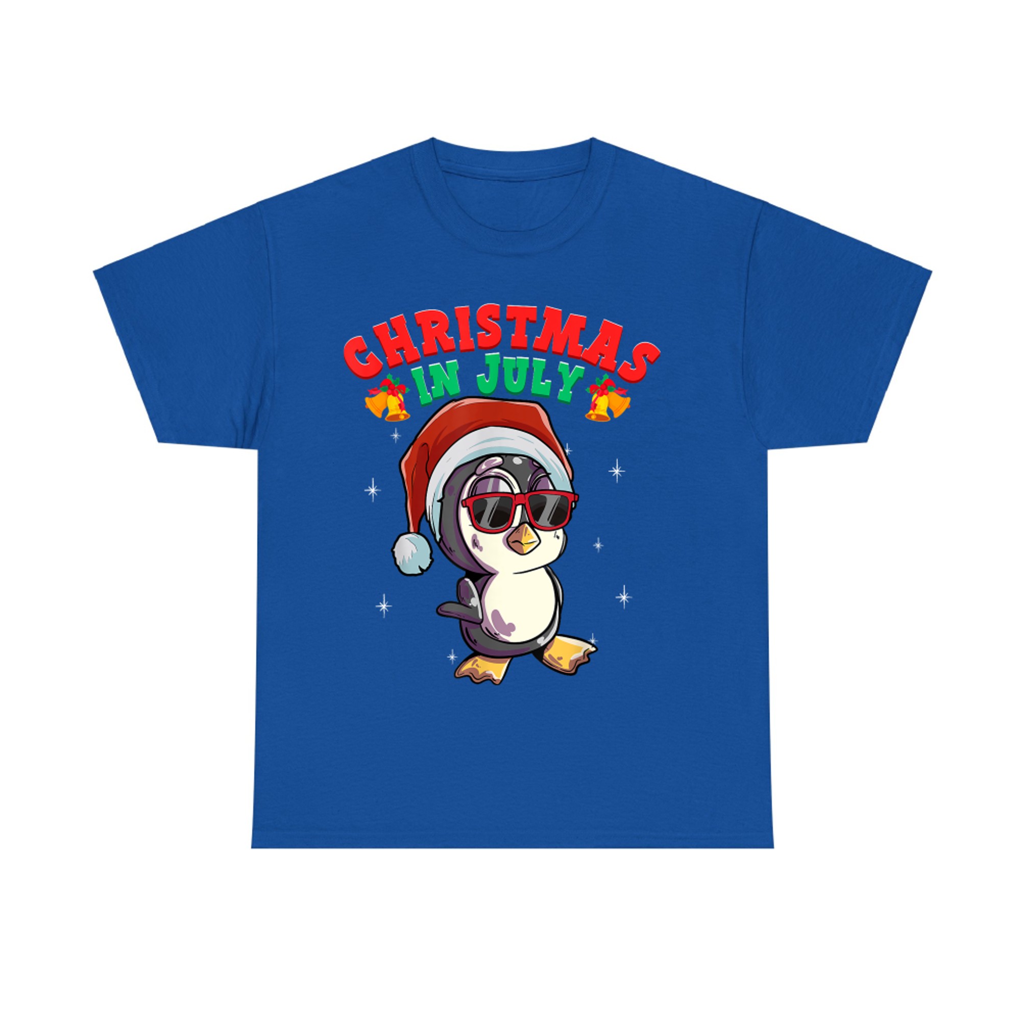 Christmas in July Penguin with Santa Hat and Shades Funny Summer Xmas T-Shirt