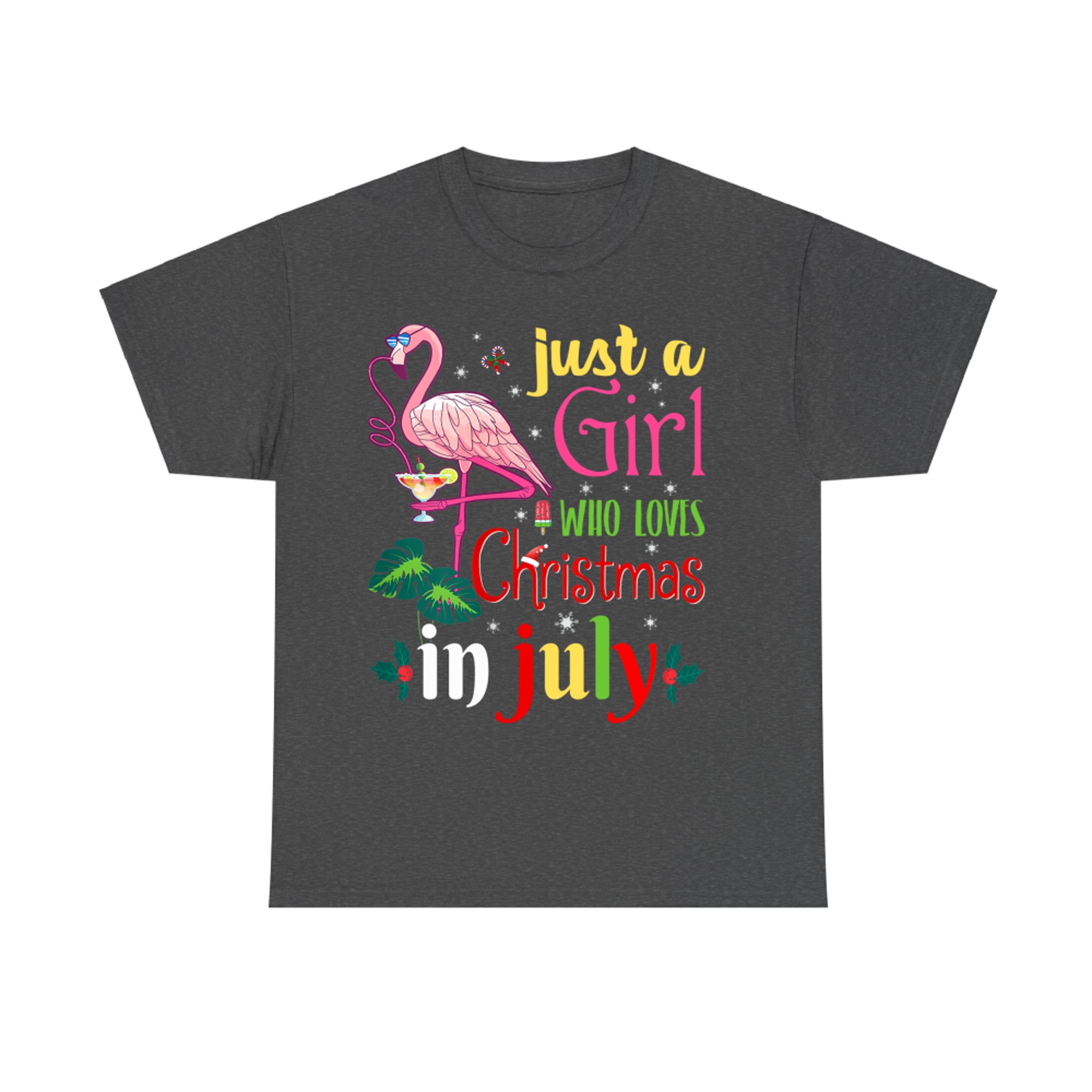 Just A Girl Who Loves Christmas In July Funny Flamigo Xmas Summer T-Shirt
