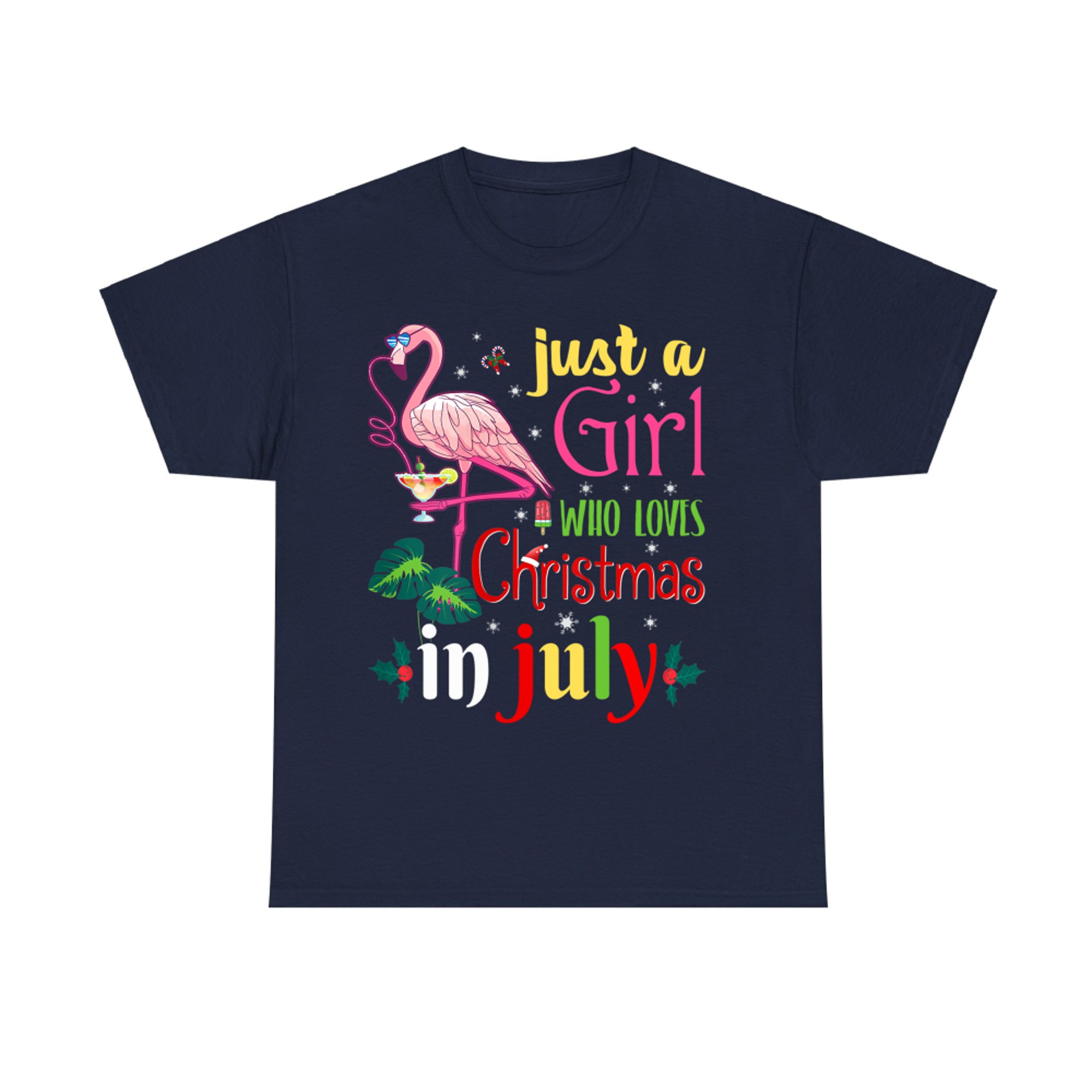 Just A Girl Who Loves Christmas In July Funny Flamigo Xmas Summer T-Shirt