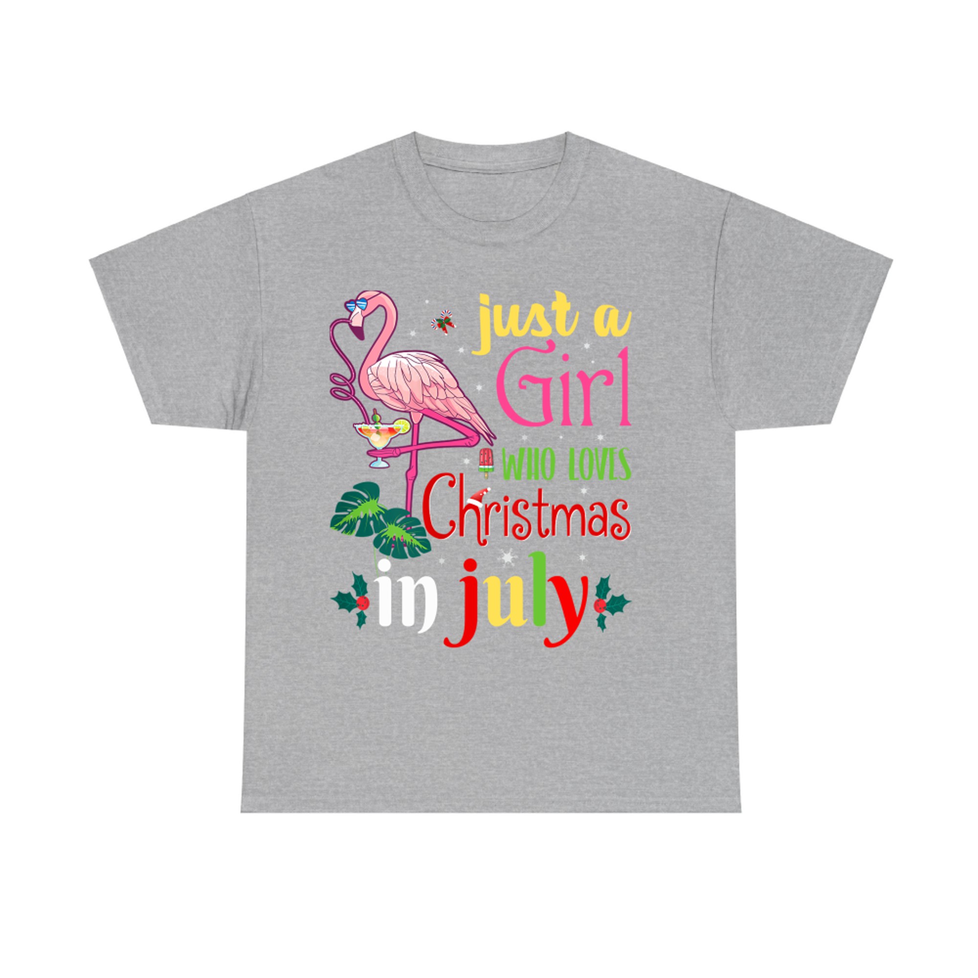 Just A Girl Who Loves Christmas In July Funny Flamigo Xmas Summer T-Shirt