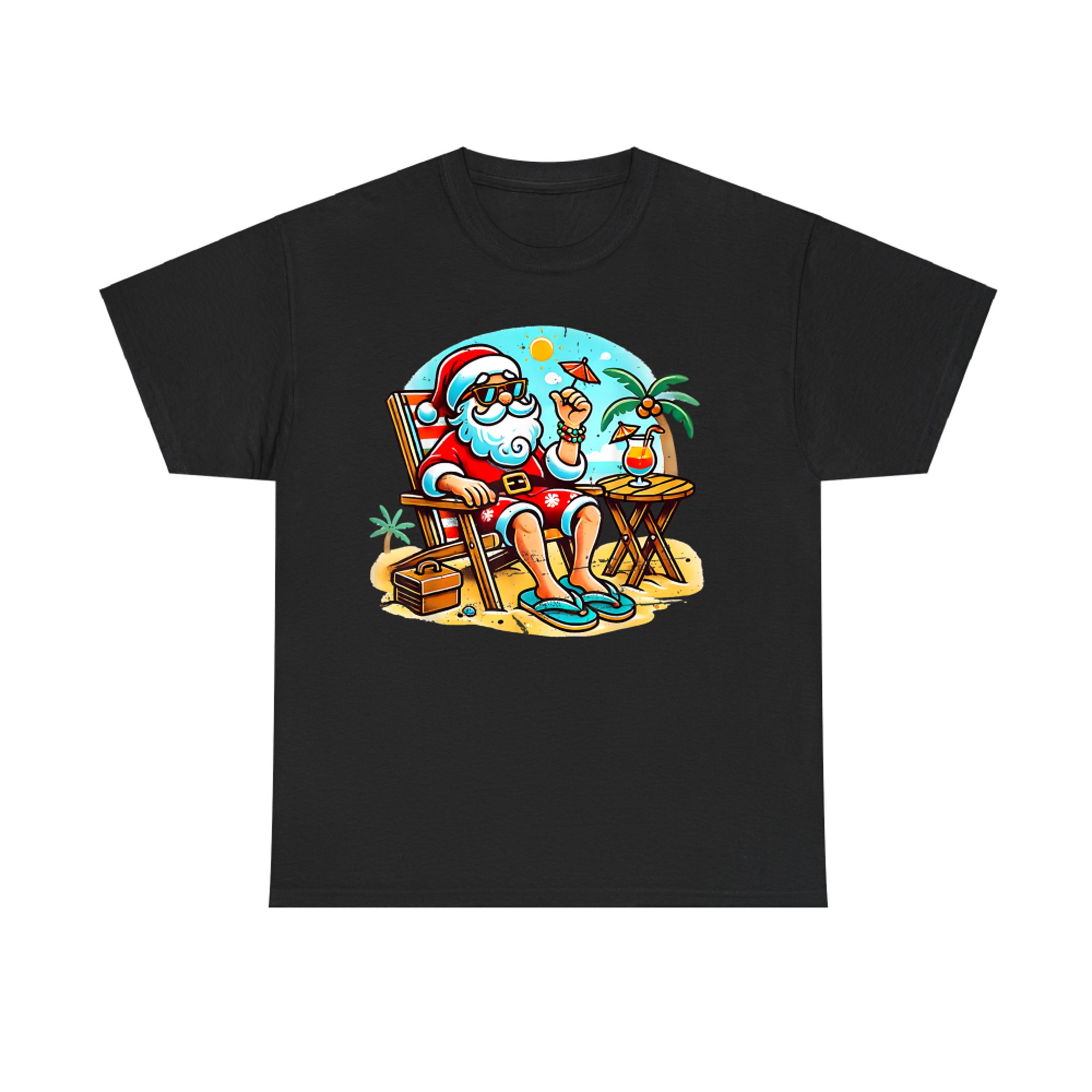 Relaxed Beach Santa with Cocktail Funny Christmas in July T-Shirt