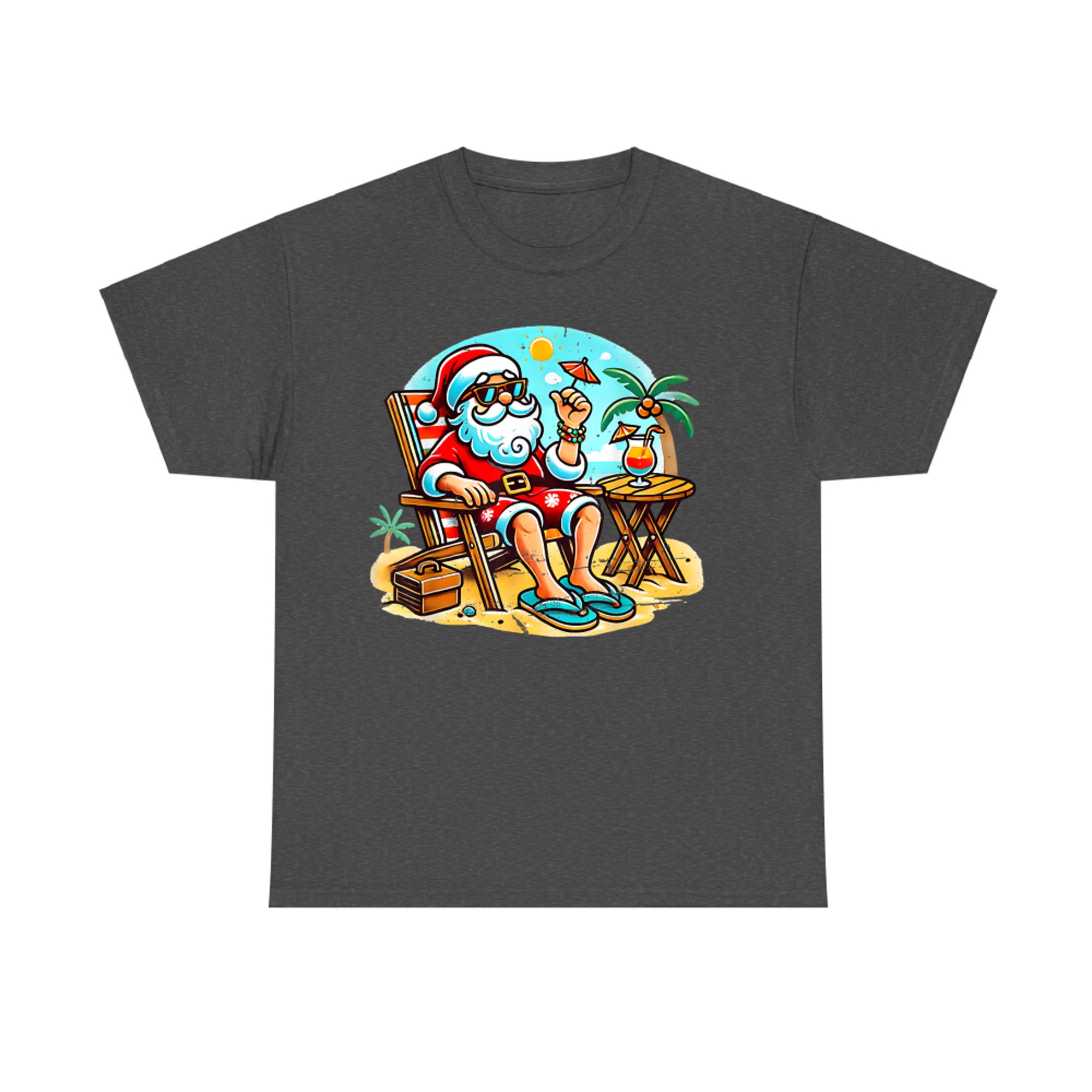 Relaxed Beach Santa with Cocktail Funny Christmas in July T-Shirt