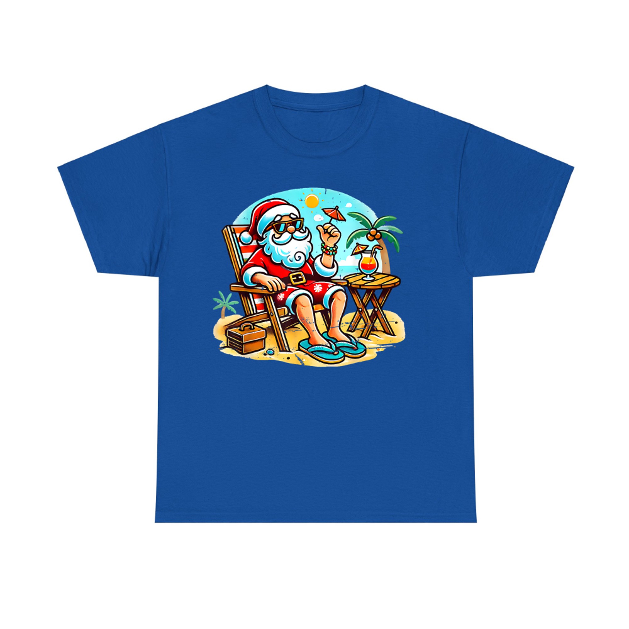 Relaxed Beach Santa with Cocktail Funny Christmas in July T-Shirt