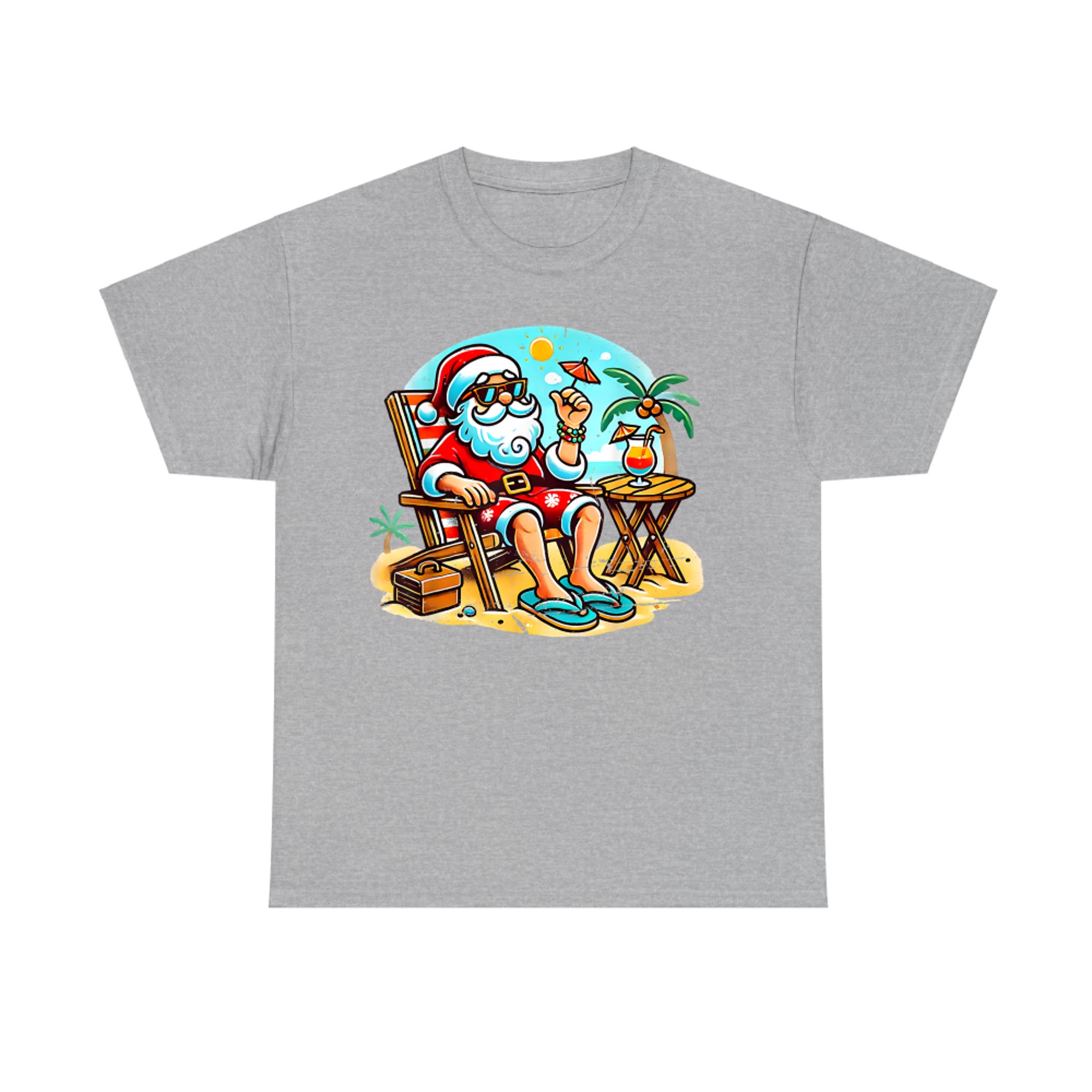 Relaxed Beach Santa with Cocktail Funny Christmas in July T-Shirt