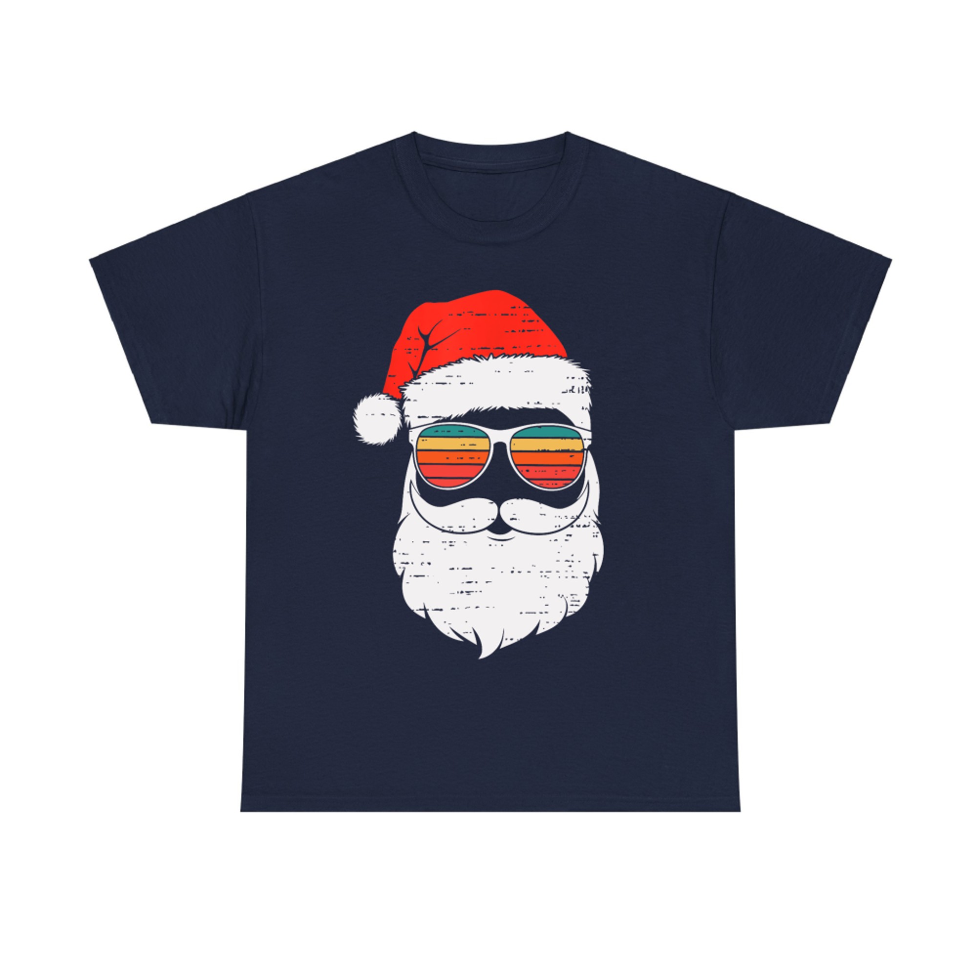 Retro Santa Face Sunglassed Christmas In July Summer Xmas T-Shirt