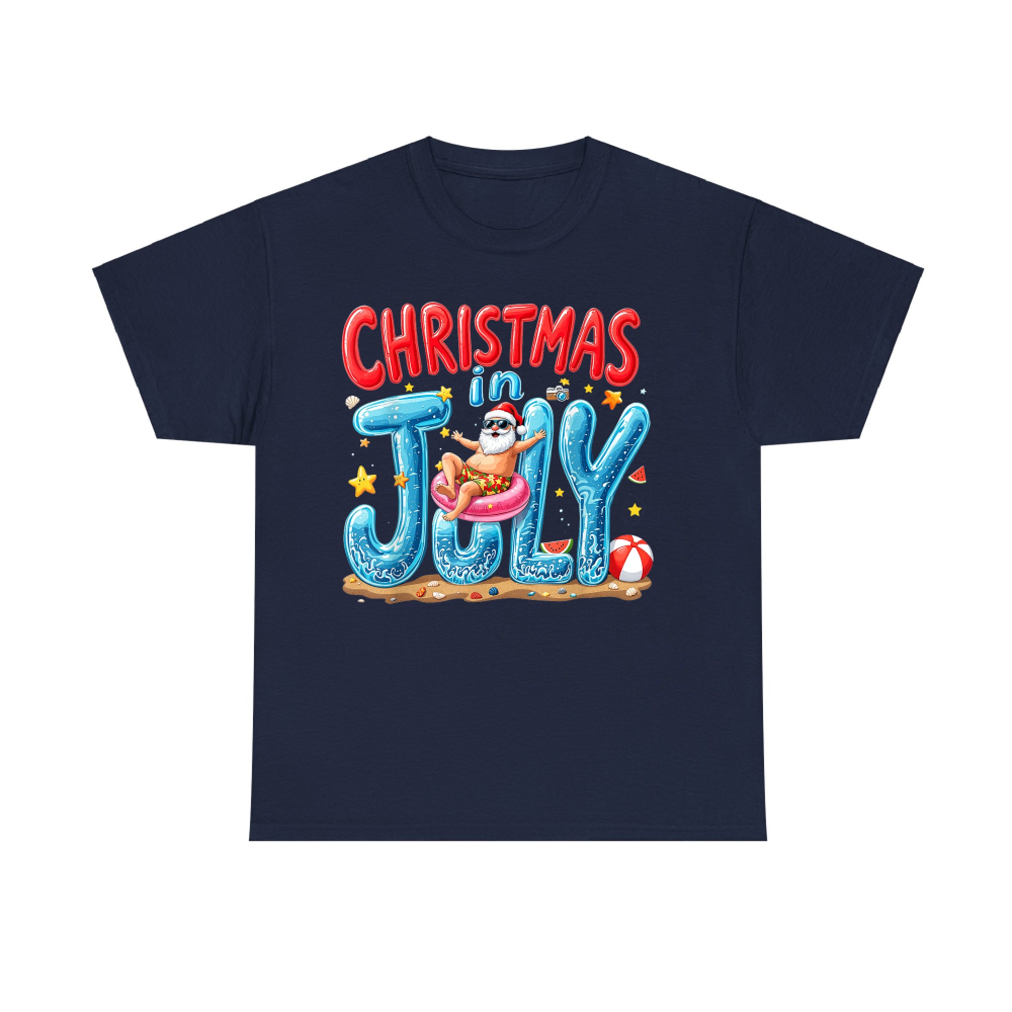Santa Claus Christmas In July Summer Vibes Beach Xmas Vacay T-Shirt
