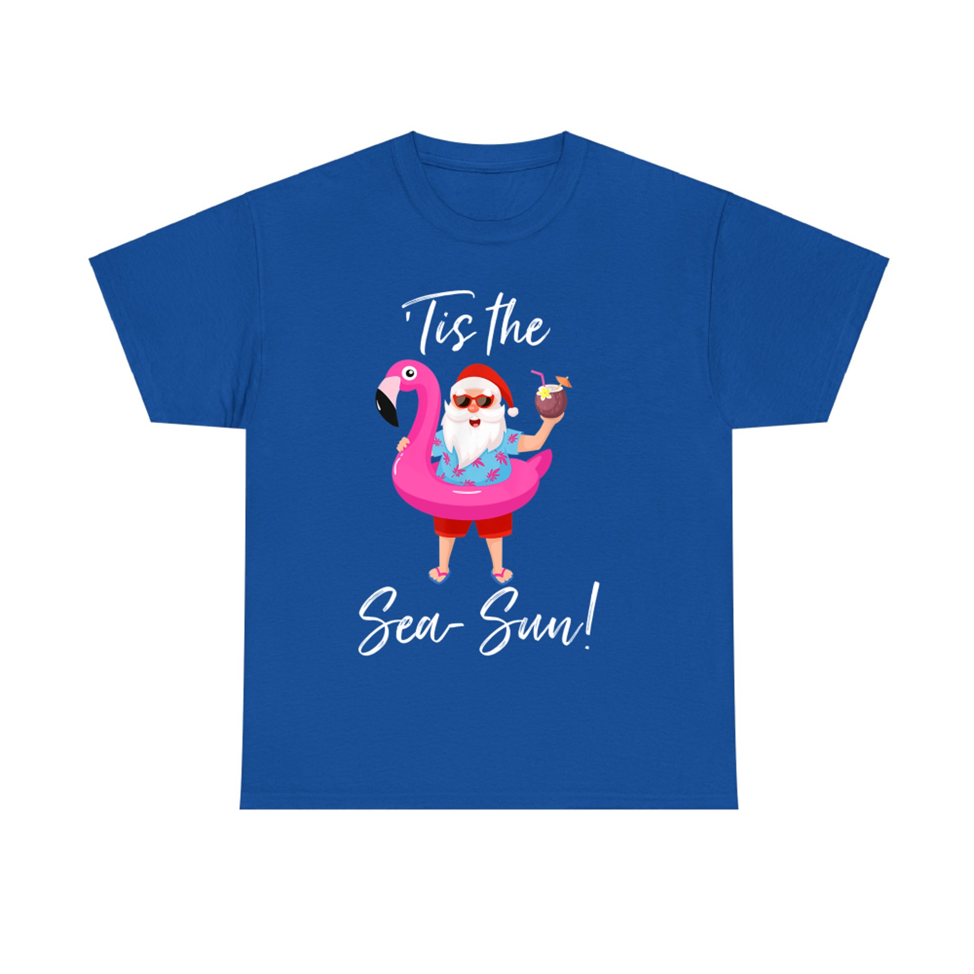 Santa Claus Flamingo Float Tis the Sea-Sun Christmas in July T-Shirt