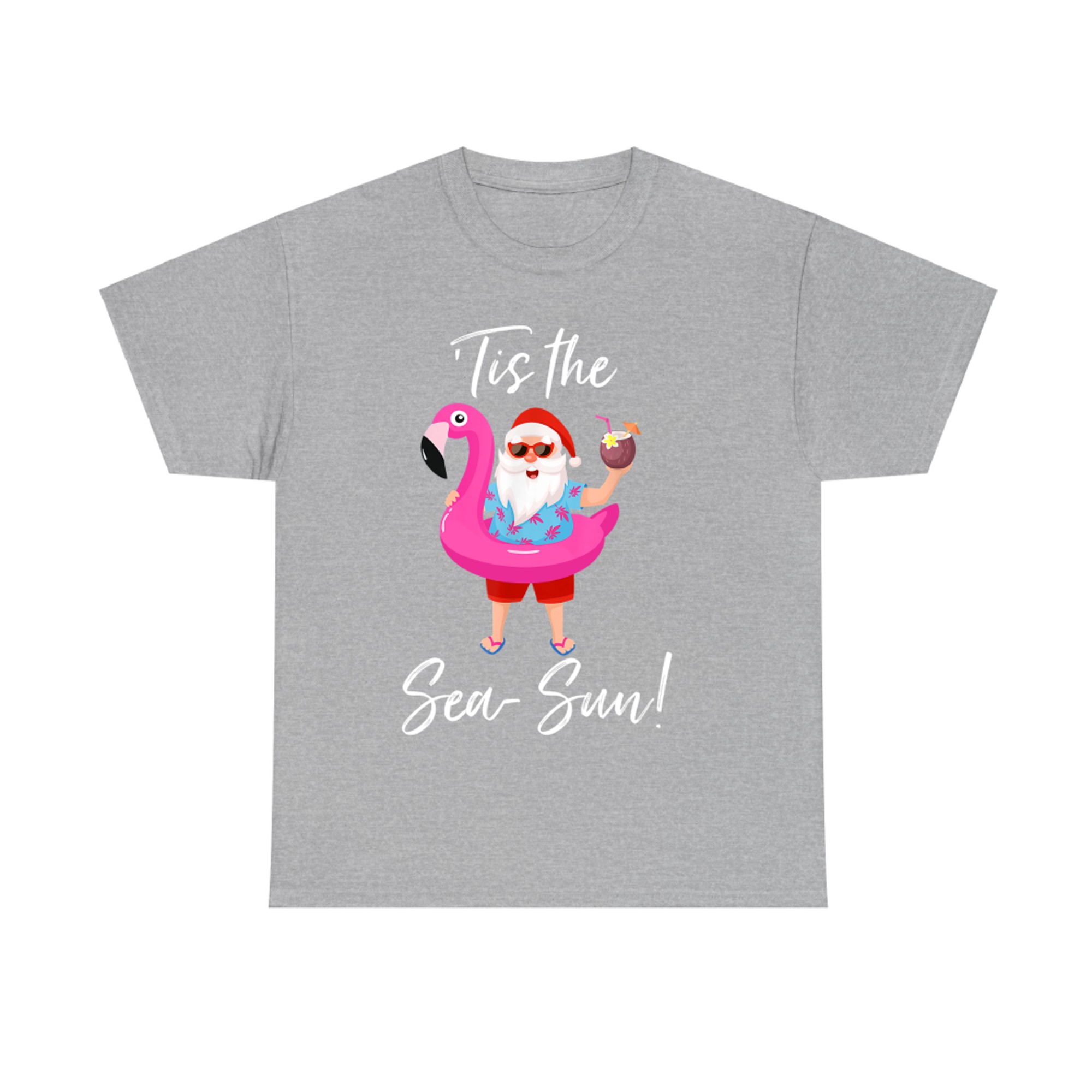 Santa Claus Flamingo Float Tis the Sea-Sun Christmas in July T-Shirt