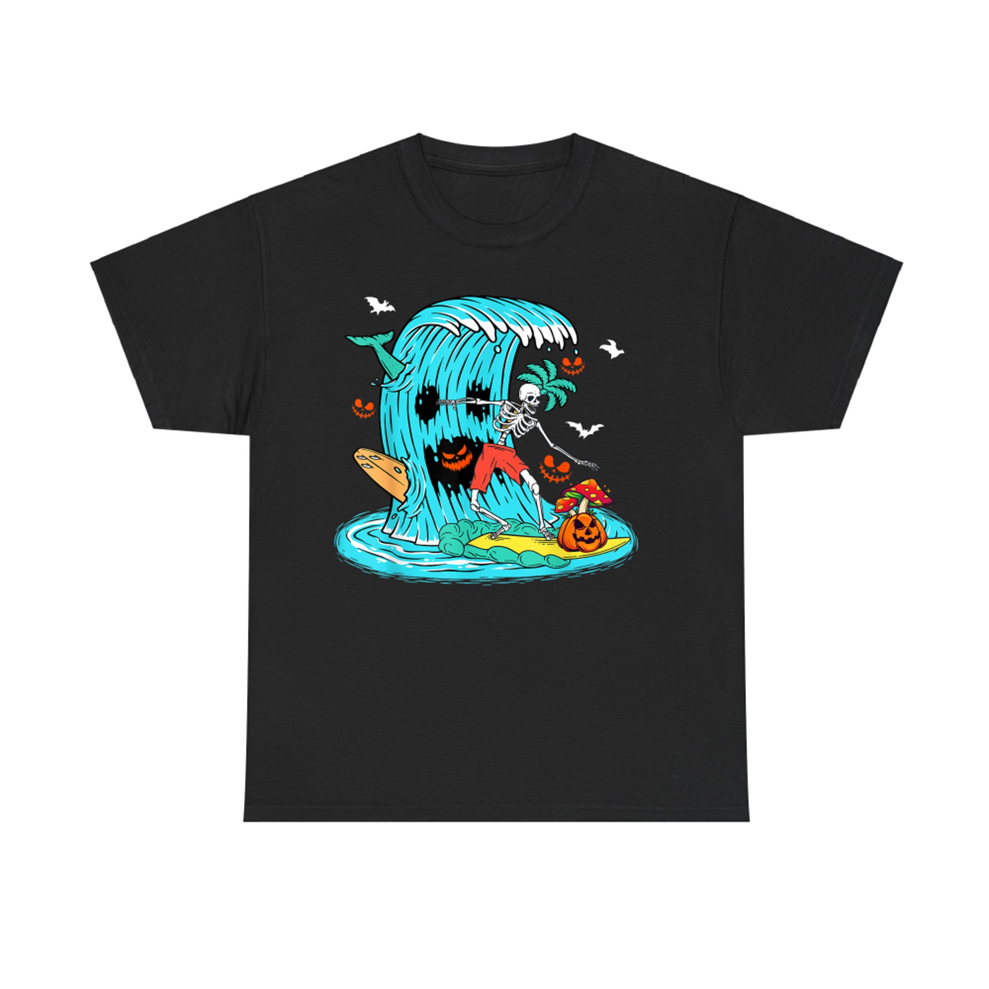 Skeleton Surfing Hawaiian Halloween Surfer Horror Pumpkin T-Shirt