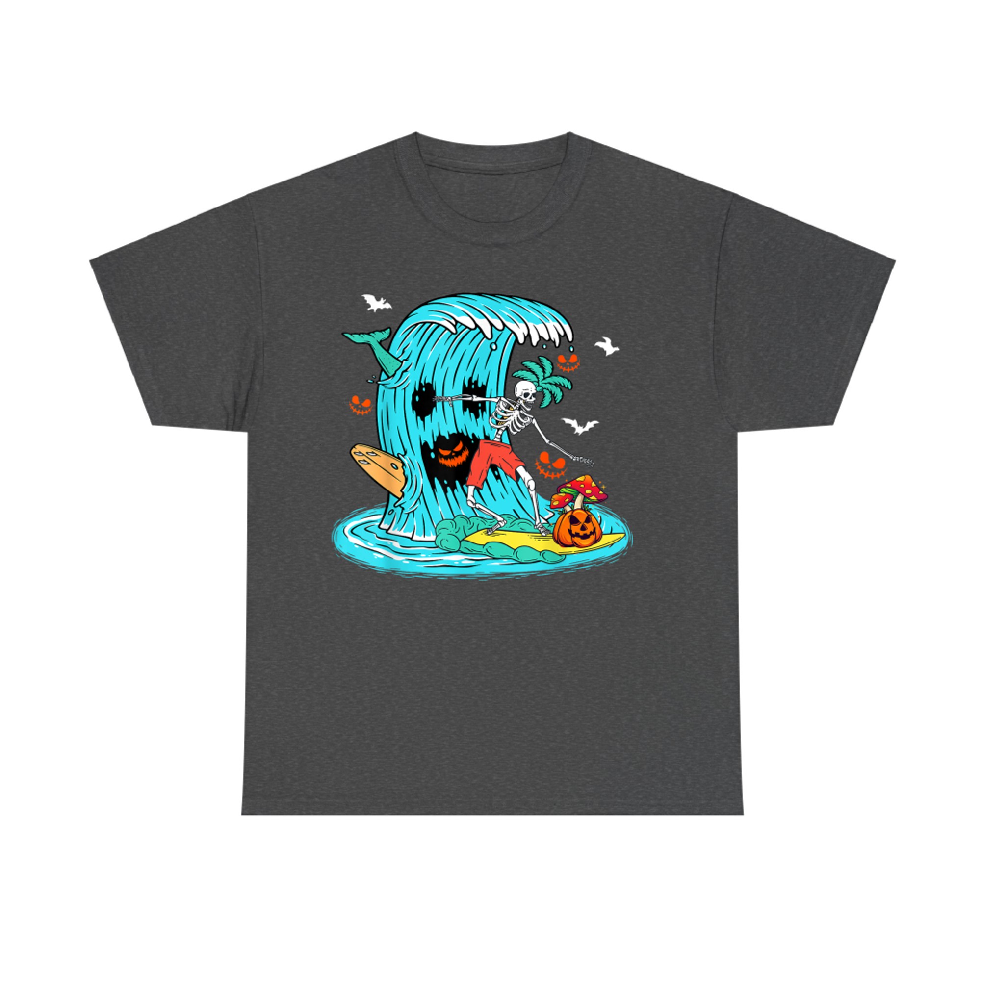 Skeleton Surfing Hawaiian Halloween Surfer Horror Pumpkin T-Shirt