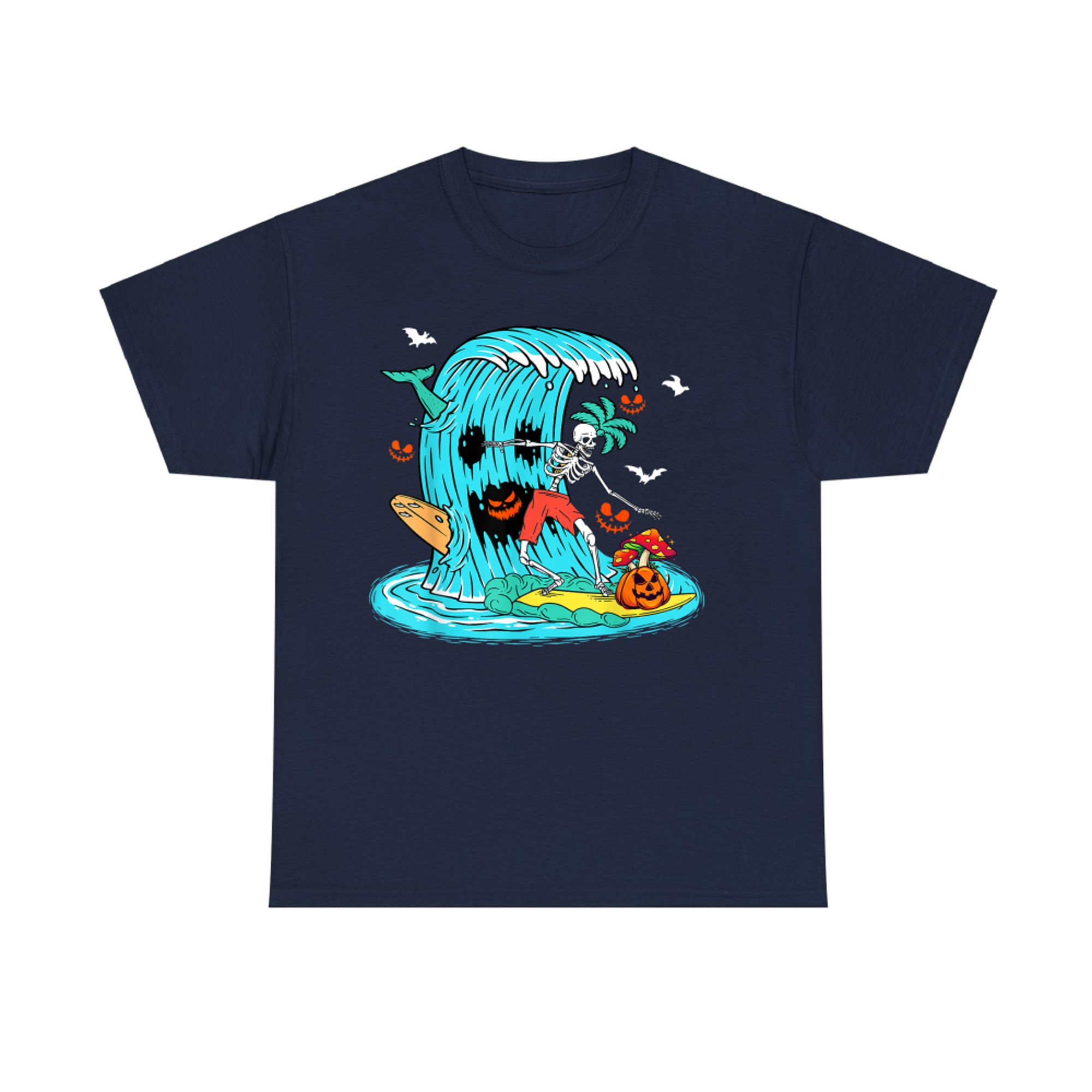 Skeleton Surfing Hawaiian Halloween Surfer Horror Pumpkin T-Shirt