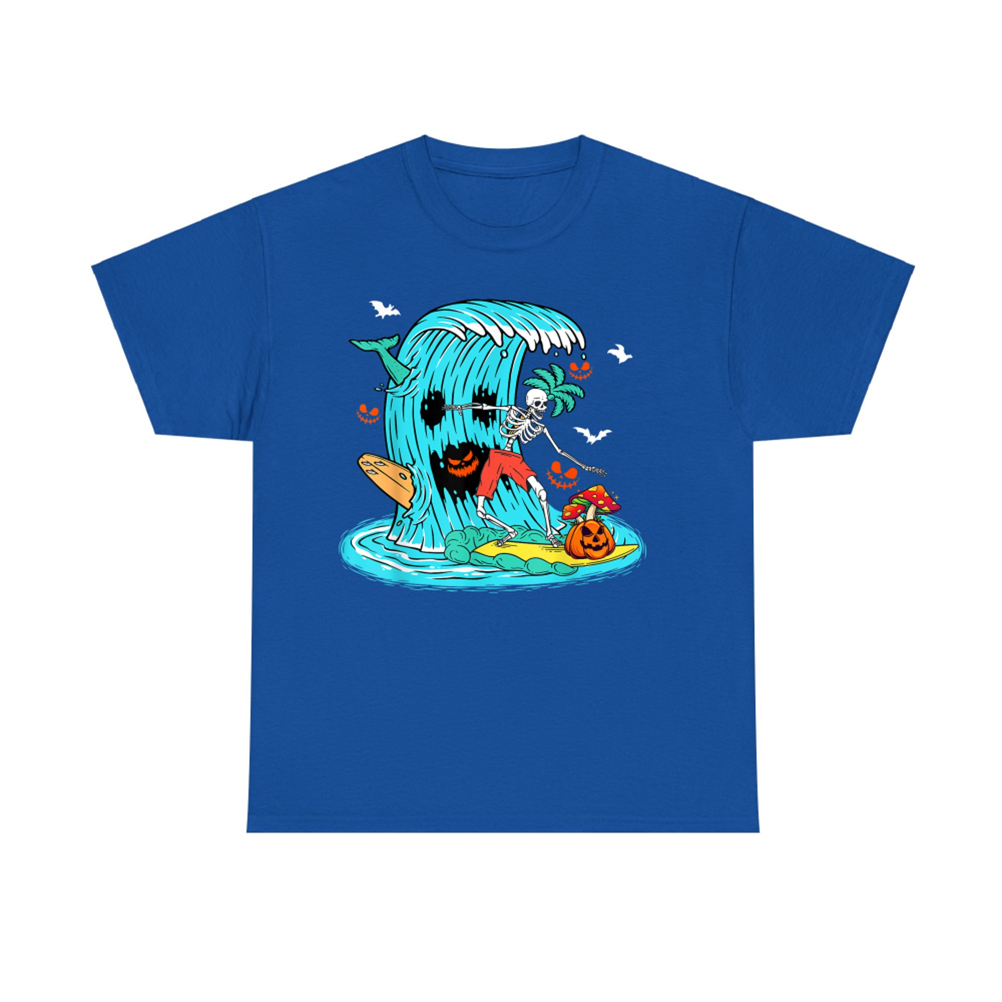 Skeleton Surfing Hawaiian Halloween Surfer Horror Pumpkin T-Shirt