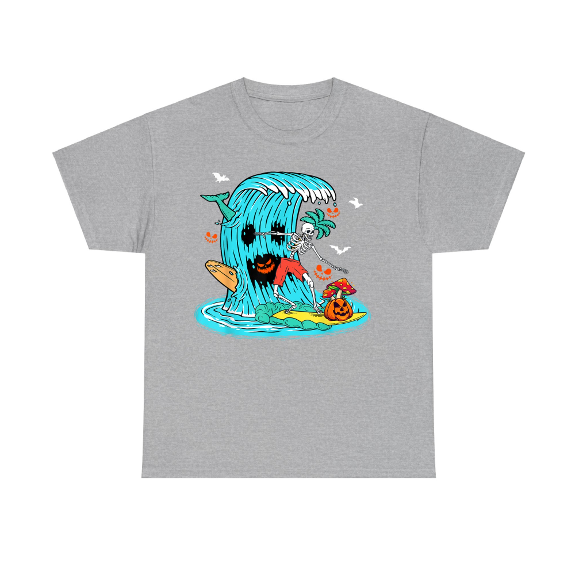 Skeleton Surfing Hawaiian Halloween Surfer Horror Pumpkin T-Shirt