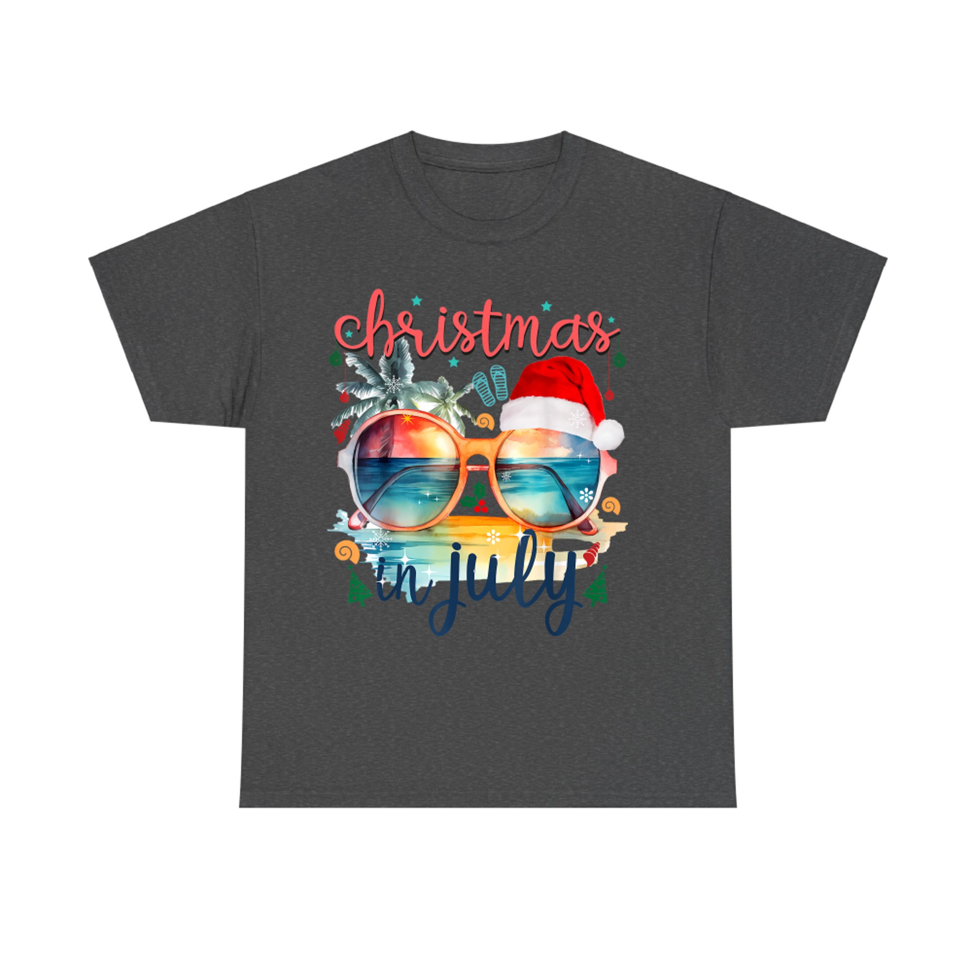 Sunglasses Christmas in July Santa Hat Summer Vacation Cute T-Shirt