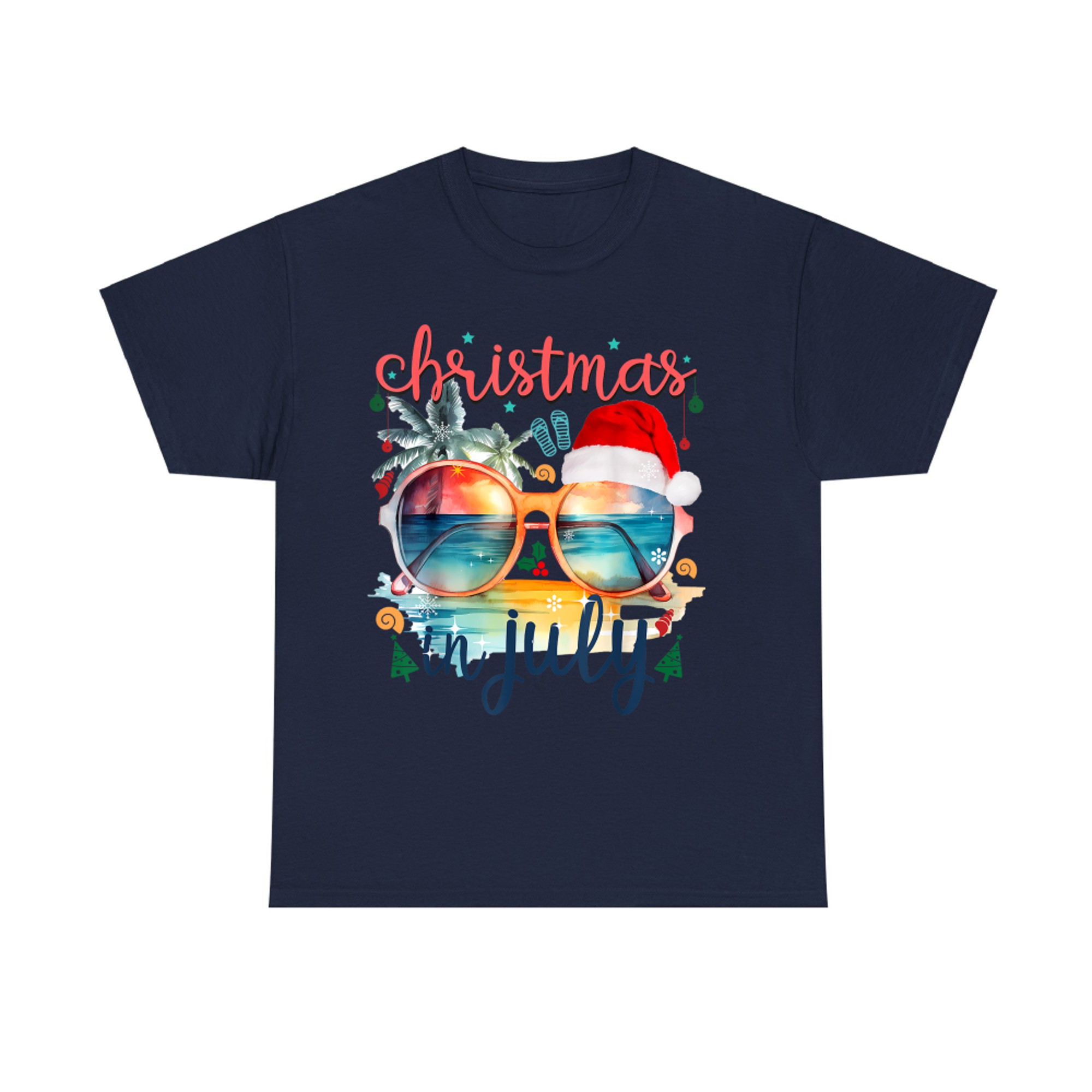 Sunglasses Christmas in July Santa Hat Summer Vacation Cute T-Shirt