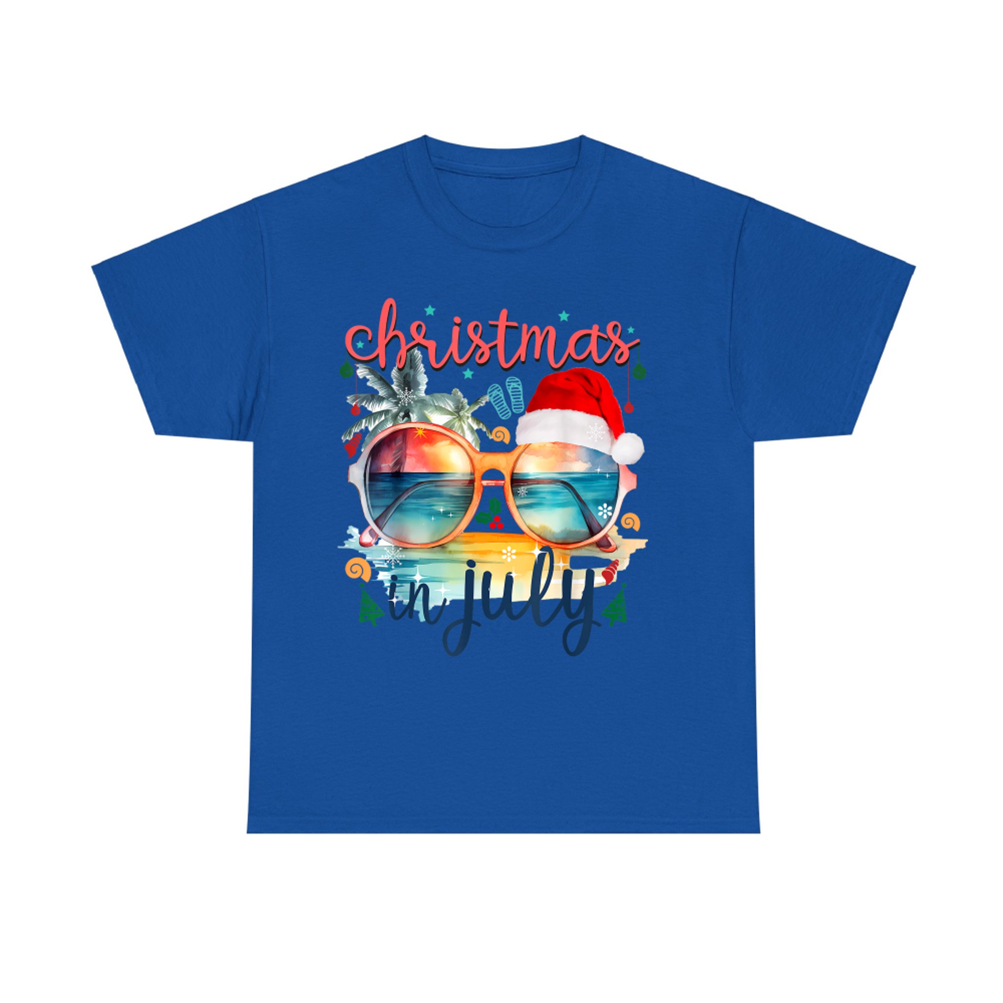 Sunglasses Christmas in July Santa Hat Summer Vacation Cute T-Shirt