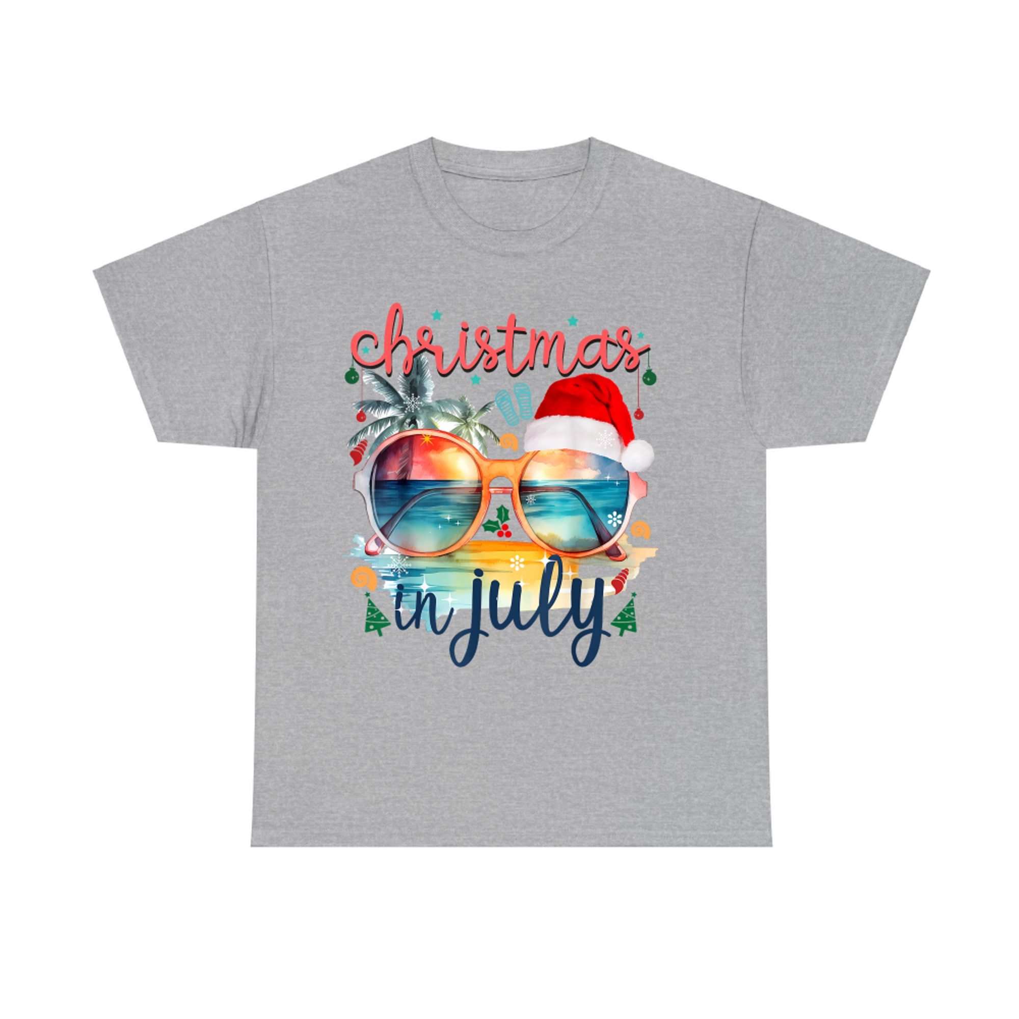 Sunglasses Christmas in July Santa Hat Summer Vacation Cute T-Shirt