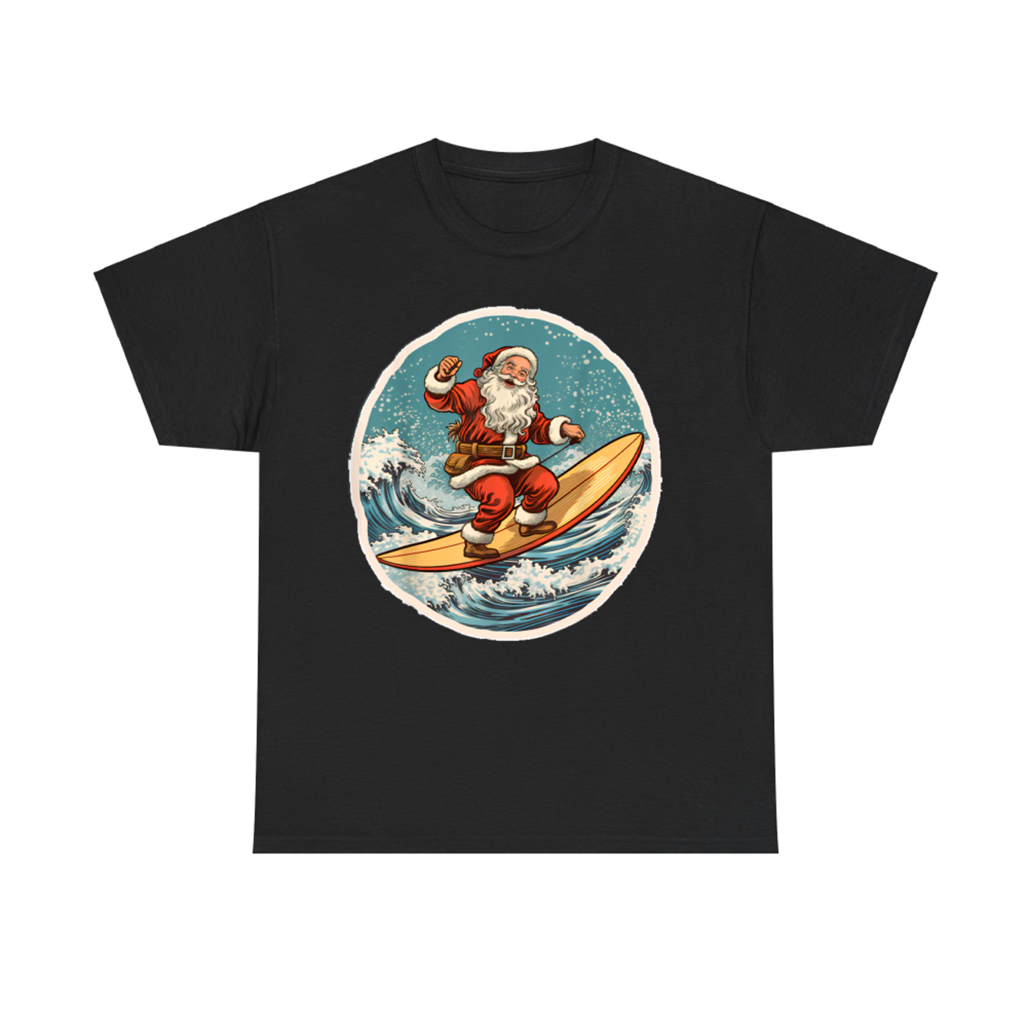 Surfing Santa on Surfboard Christmas in July Summer Surf T-Shirt