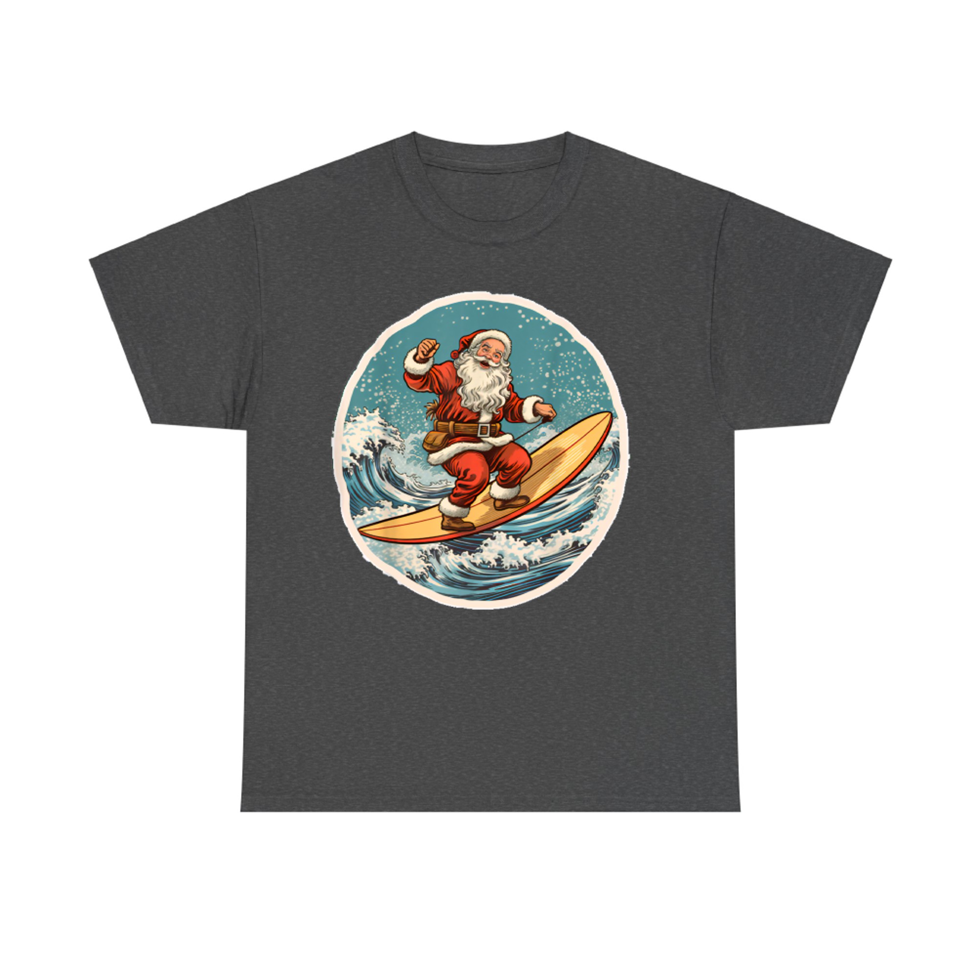 Surfing Santa on Surfboard Christmas in July Summer Surf T-Shirt