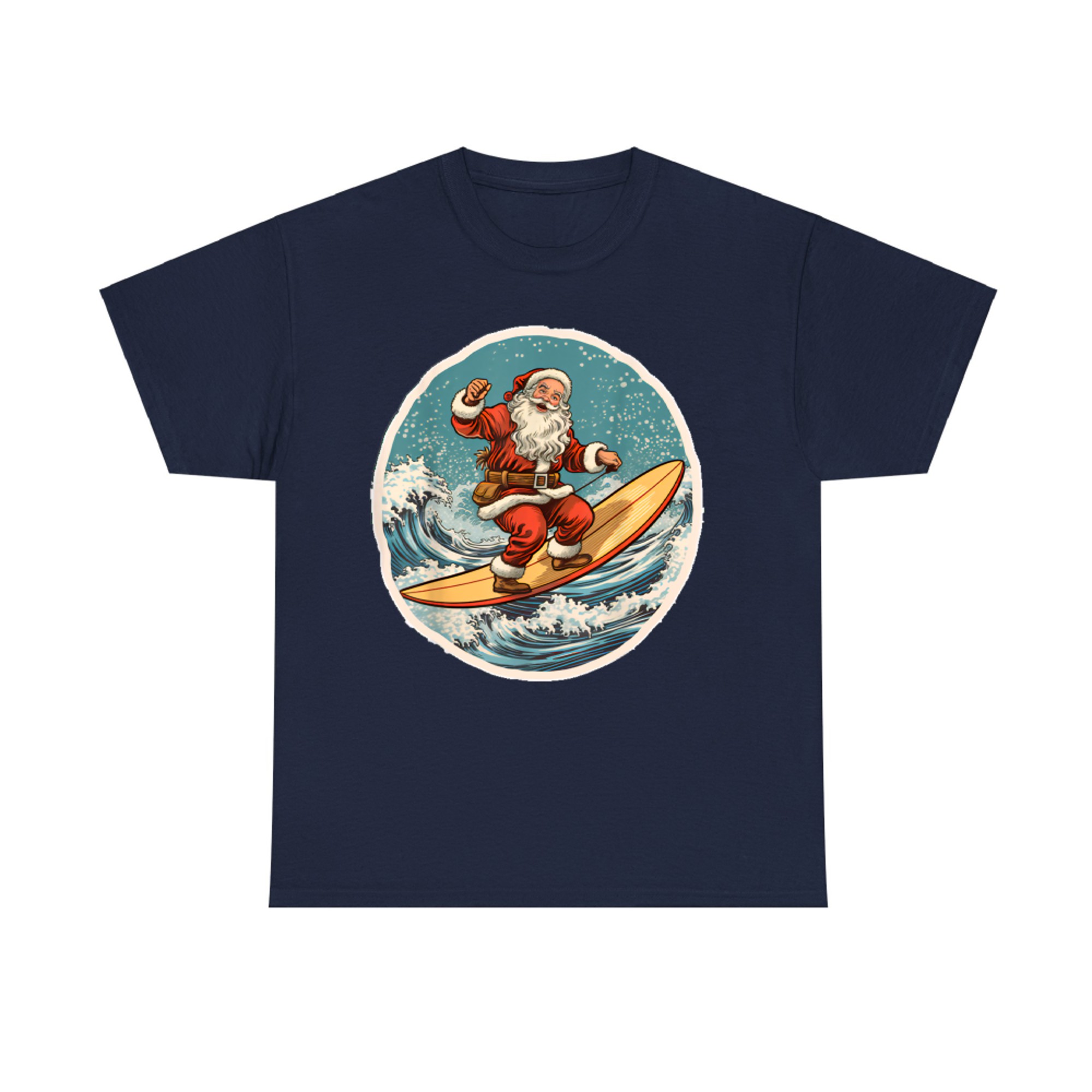 Surfing Santa on Surfboard Christmas in July Summer Surf T-Shirt