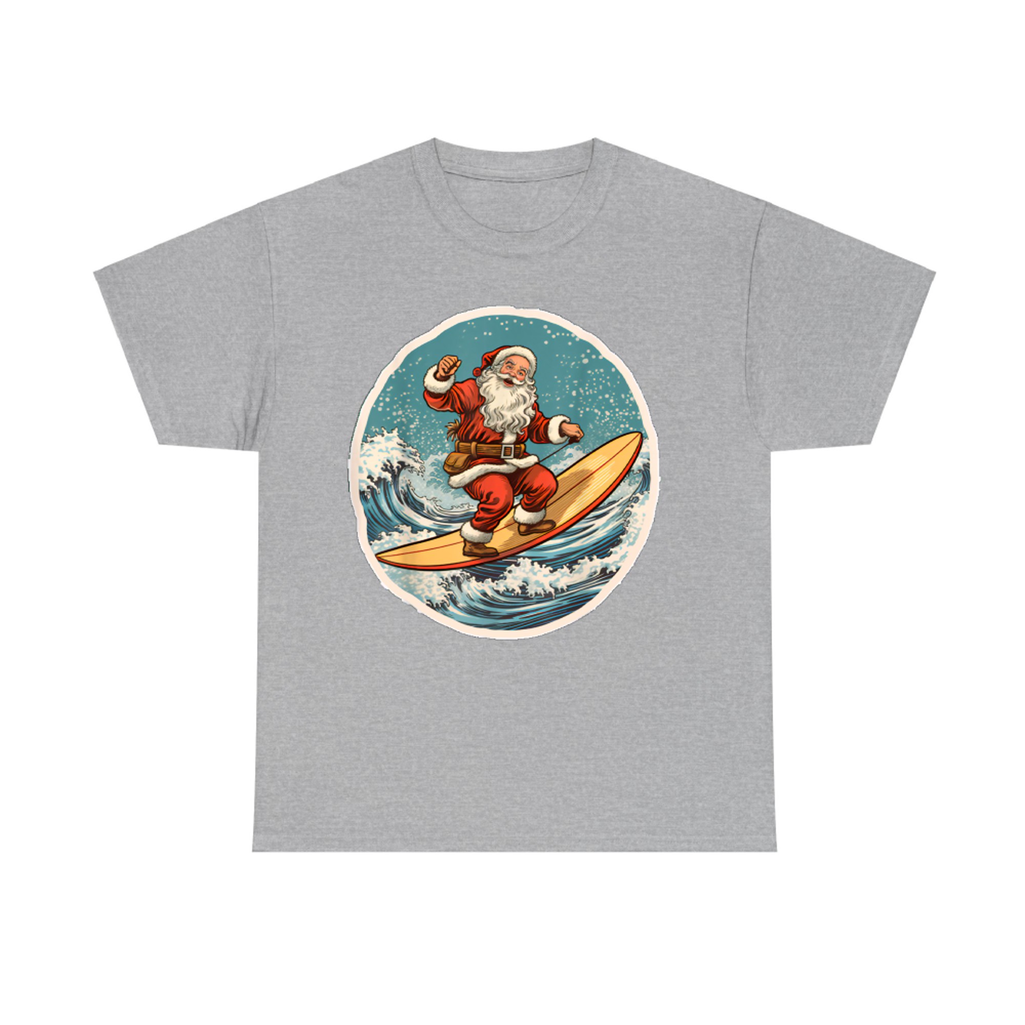 Surfing Santa on Surfboard Christmas in July Summer Surf T-Shirt