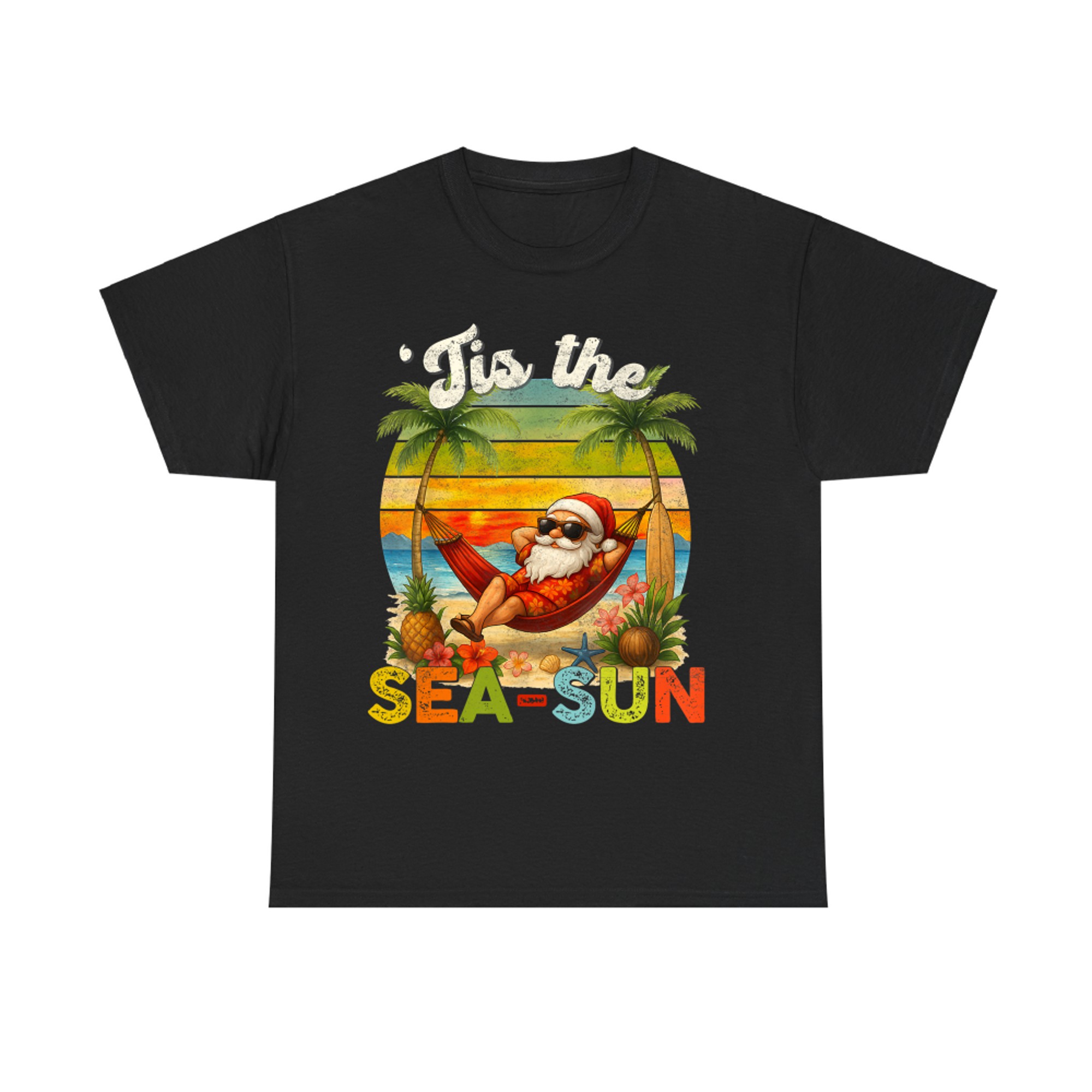 Tis The Sea-Sun Funny Christmas In July Hawaii Santa Beach T-Shirt