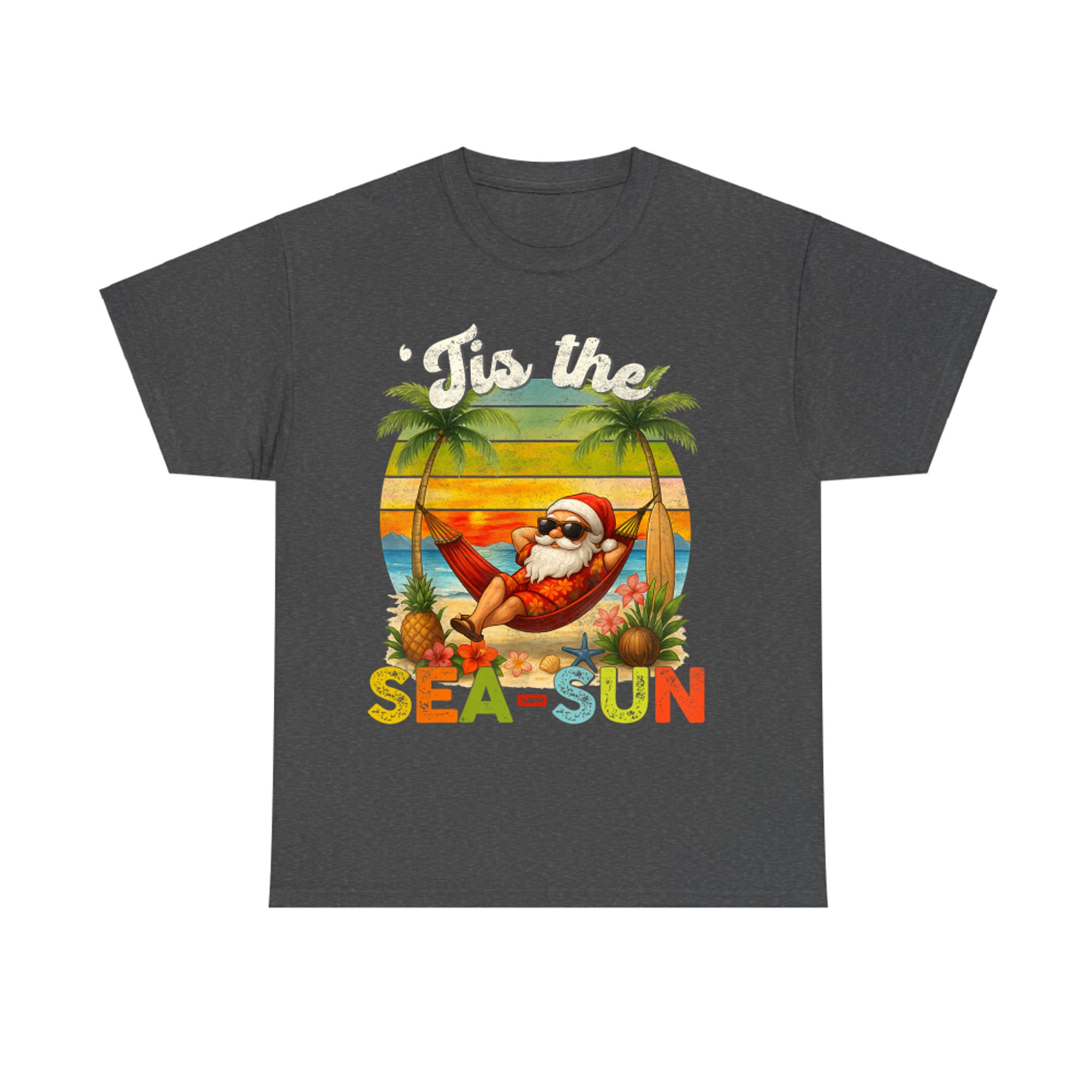 Tis The Sea-Sun Funny Christmas In July Hawaii Santa Beach T-Shirt