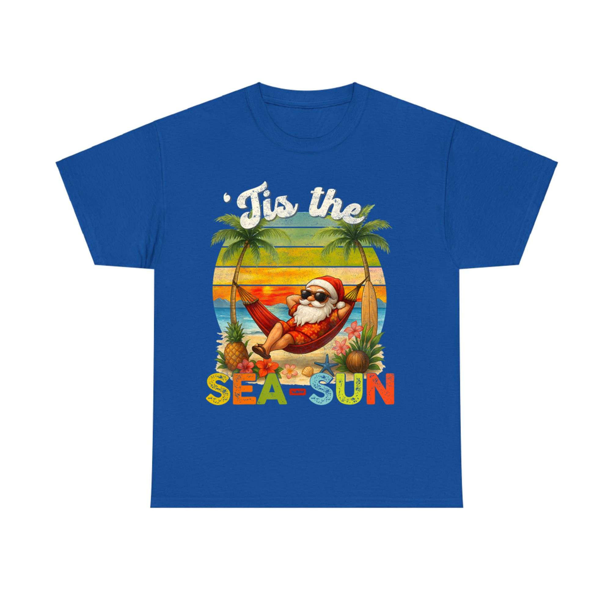 Tis The Sea-Sun Funny Christmas In July Hawaii Santa Beach T-Shirt