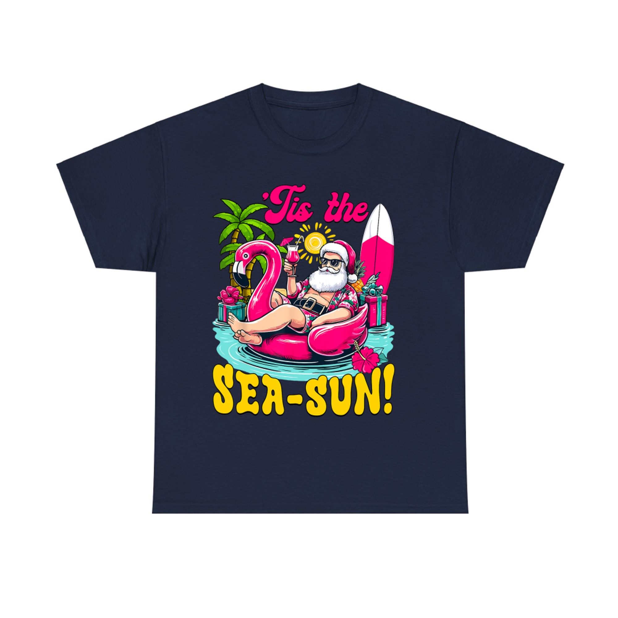 Tis The Sea Sun Santa Beach Summer Santa Claus Summer Chill T-Shirt