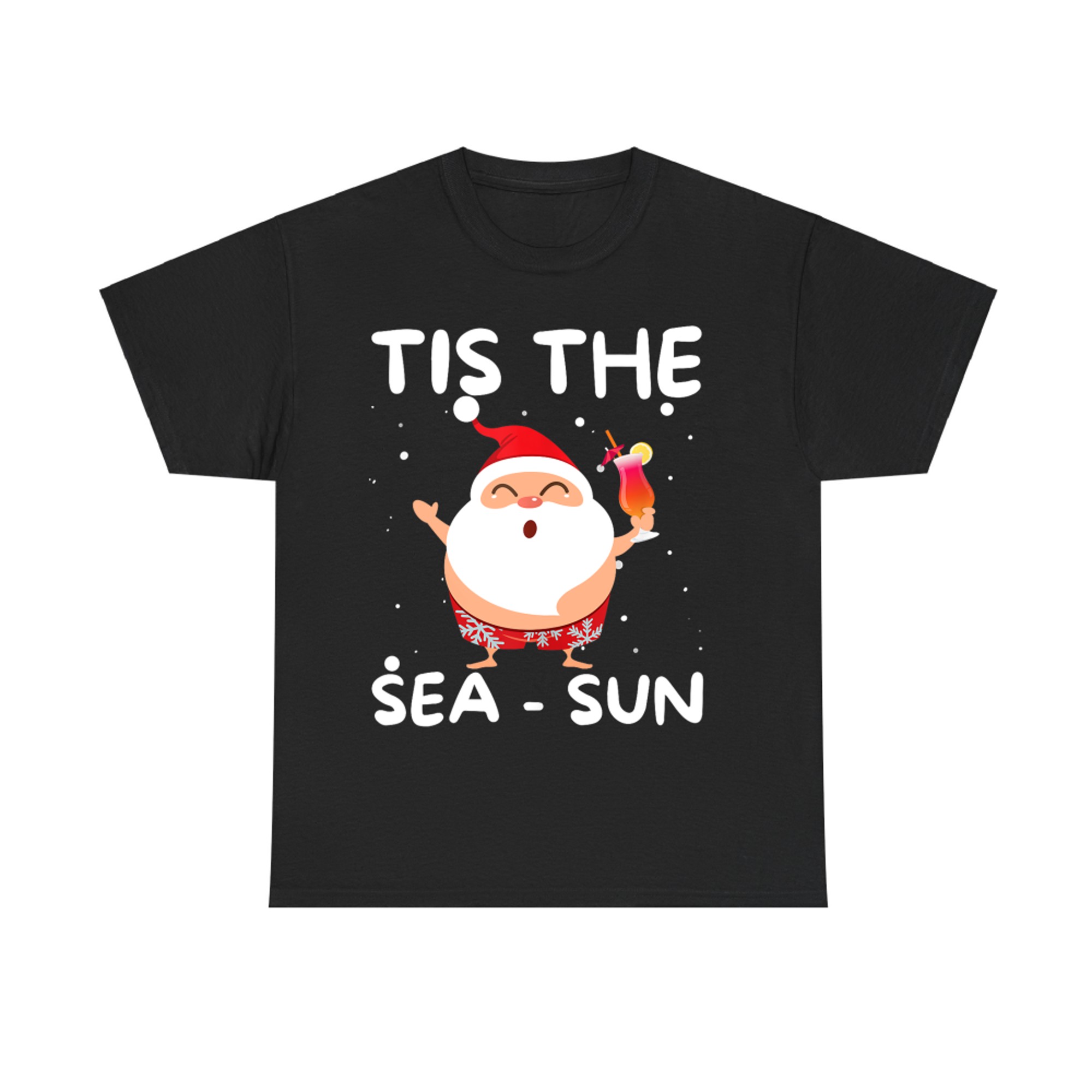 Tis The Sea Sun Santa Christmas In July Funny Santa Summer T-Shirt