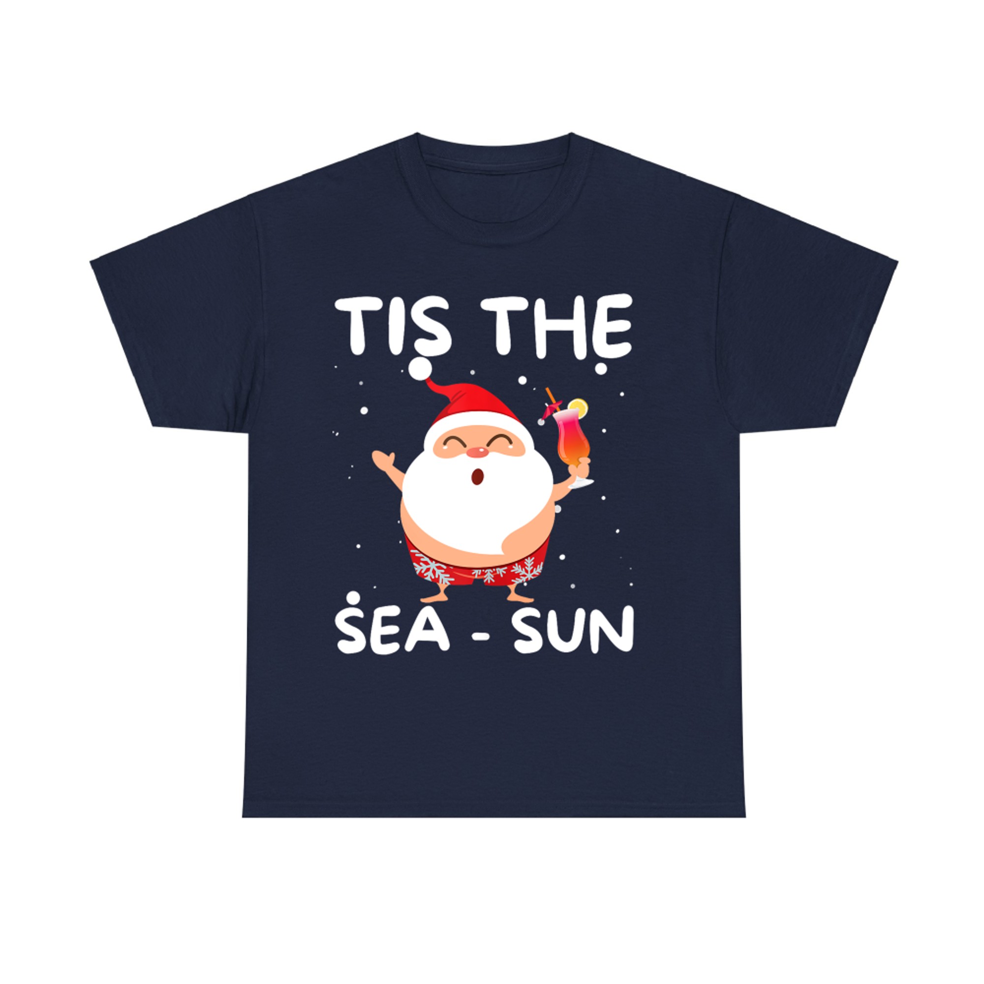 Tis The Sea Sun Santa Christmas In July Funny Santa Summer T-Shirt