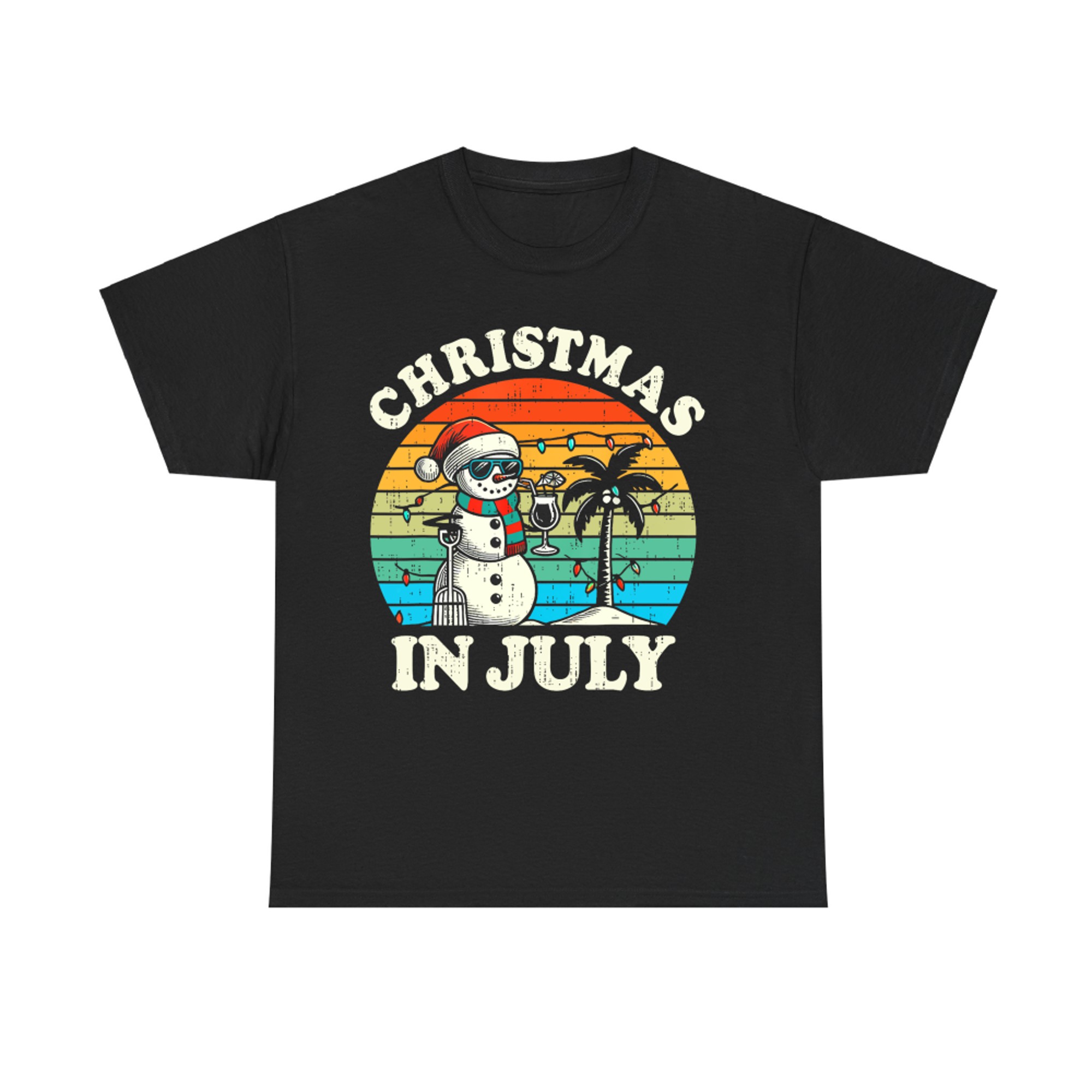 Vintage Christmas In July Snowman Summer Beach Vacation Xmas T-Shirt