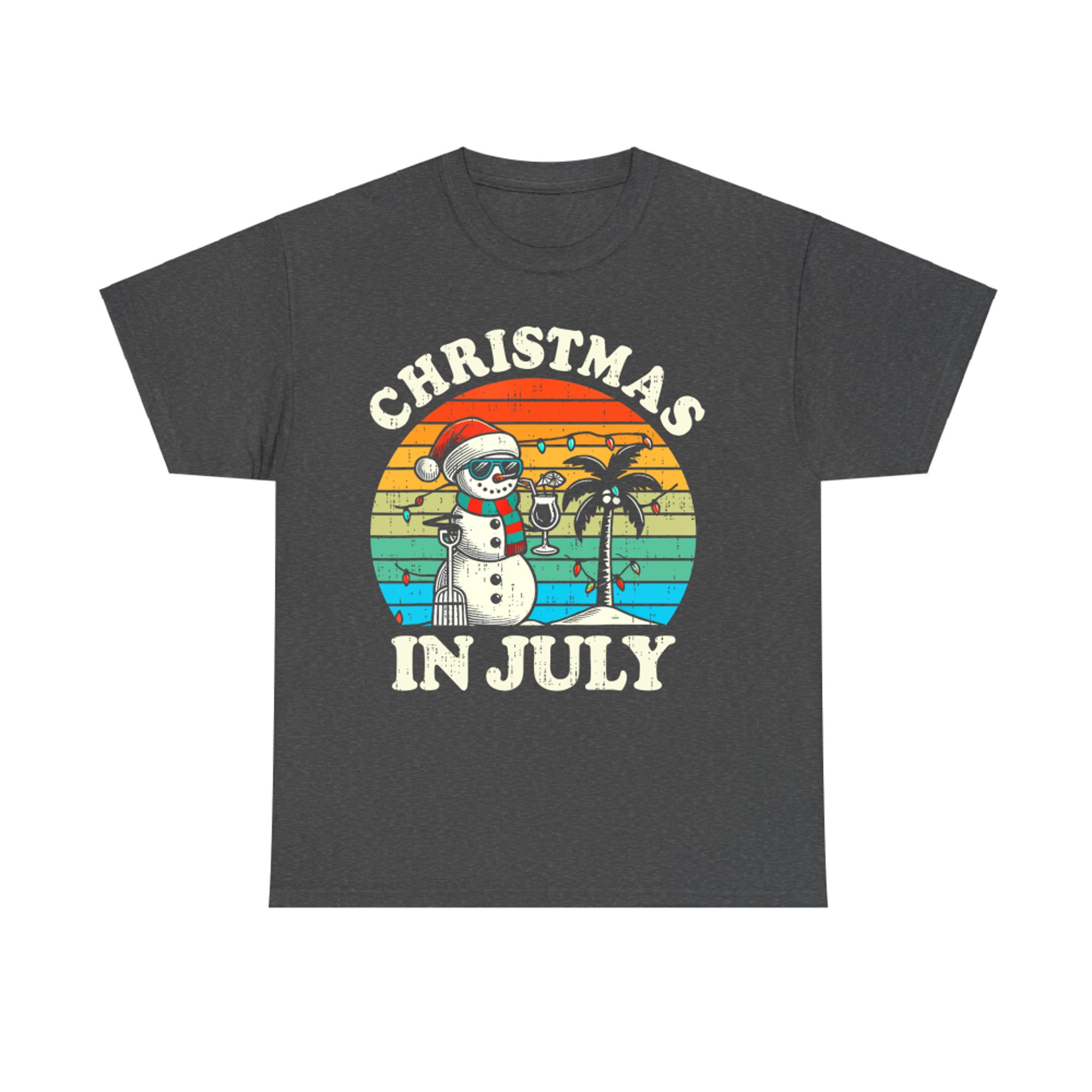 Vintage Christmas In July Snowman Summer Beach Vacation Xmas T-Shirt