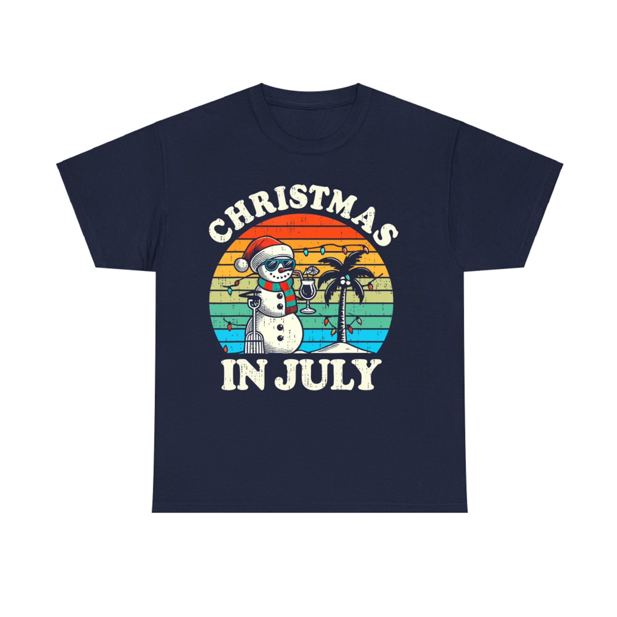 Vintage Christmas In July Snowman Summer Beach Vacation Xmas T-Shirt